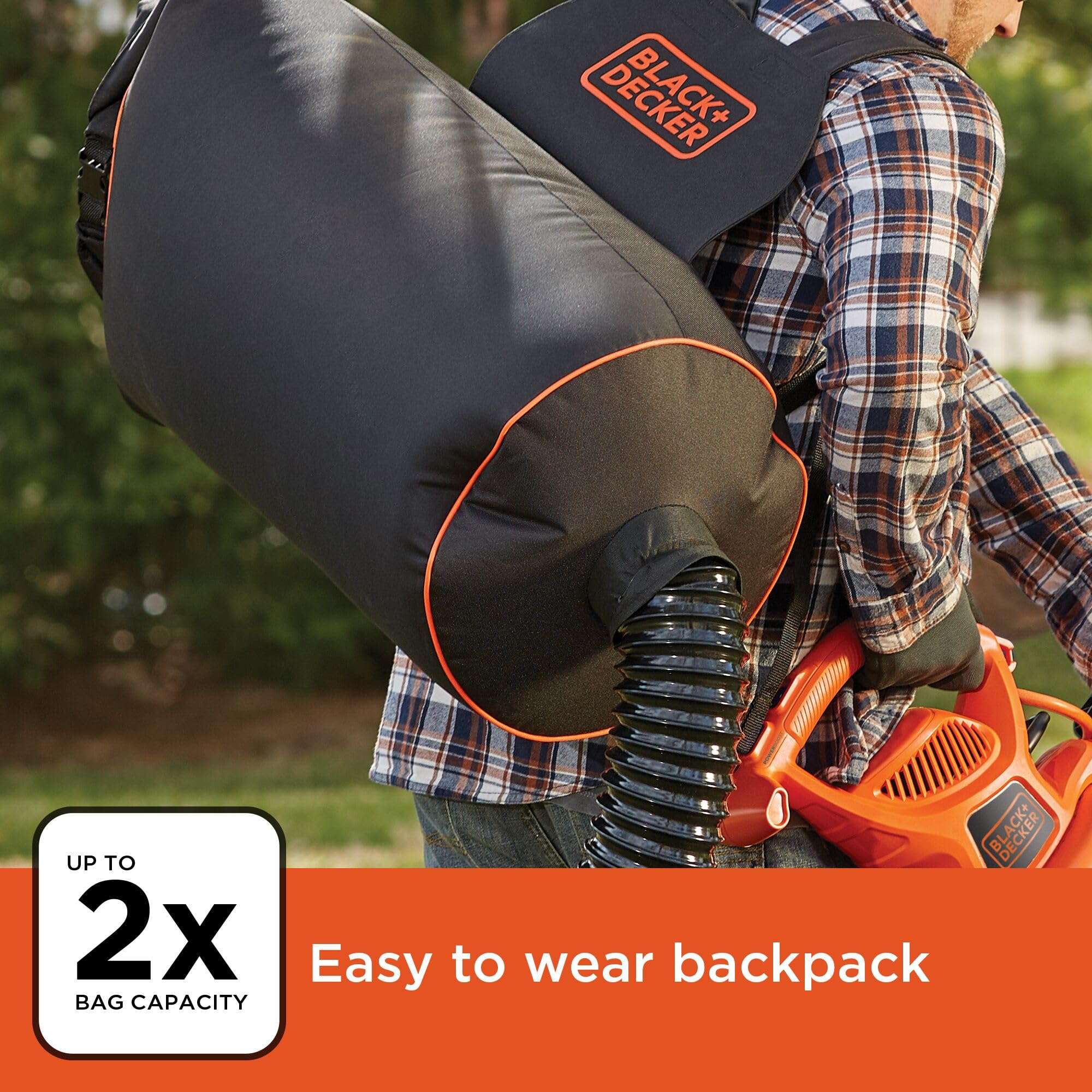 BLACK+DECKER Electric Leaf Blower, Leaf Vacuum and Mulcher 3 in 1, Backpack Blowers for Lawn Care,250 mph Airflow, 400 cfm Delivery Power, Reusable Bag Included, Corded (BEBL7000) - Image 5