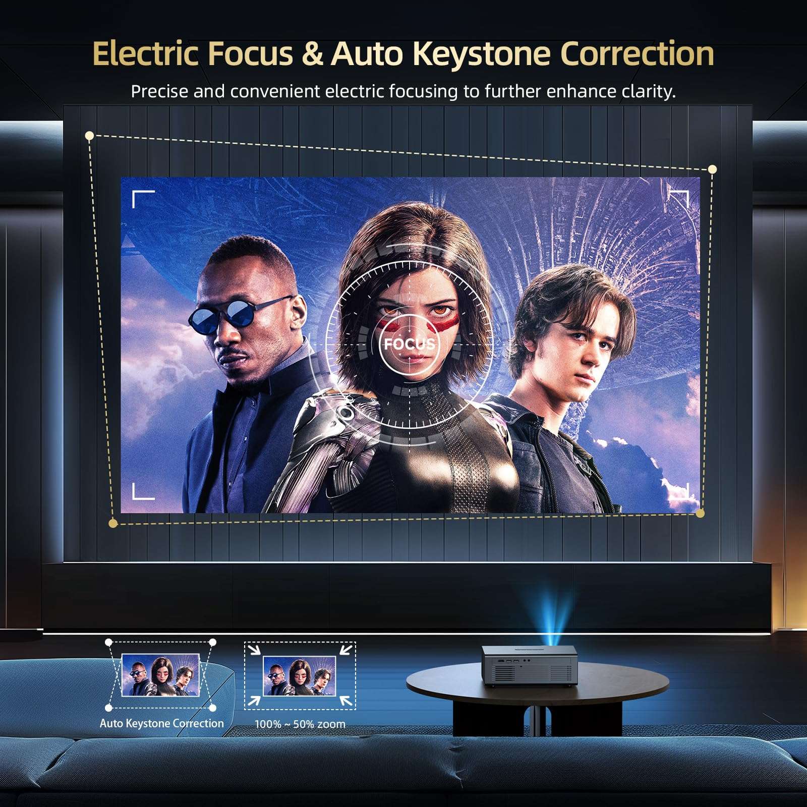 [Netflix Officially & Dolby Audio] Smart Projector with WiFi6 and Bluetooth5.3, Electric Focus & Auto Keystone 4K Support, High Brightness Movie Projectors, Native 1080P Proyector Built-in Apps - Image 4