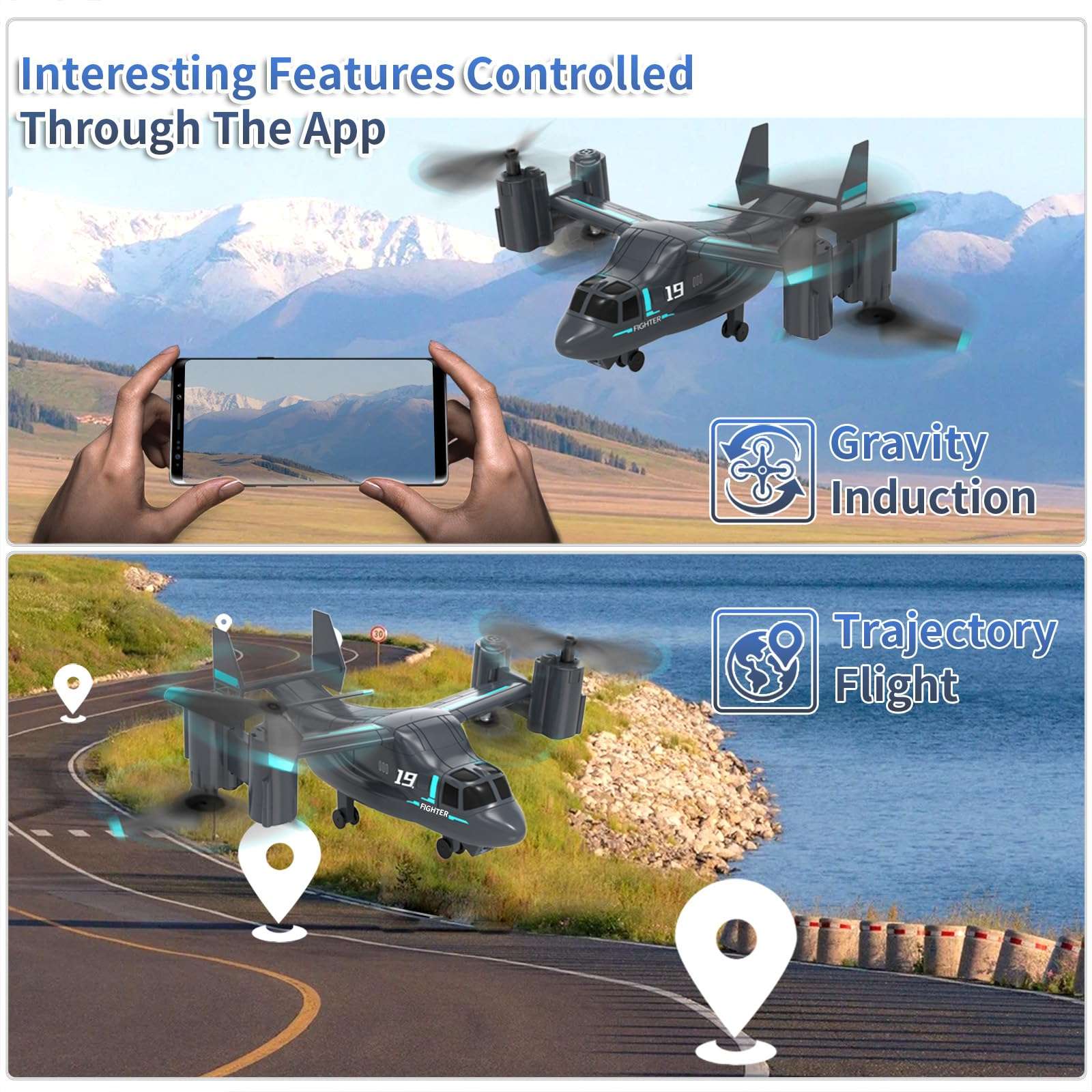 Helicopter Remote Control, LM19 Ospery Military RC Helicopter with Live Camera for Military Fans, Flying and Land Gliding Mode, One Key take Off/Landing, Remote Control Helicopter for Boys 12-15 - Image 5