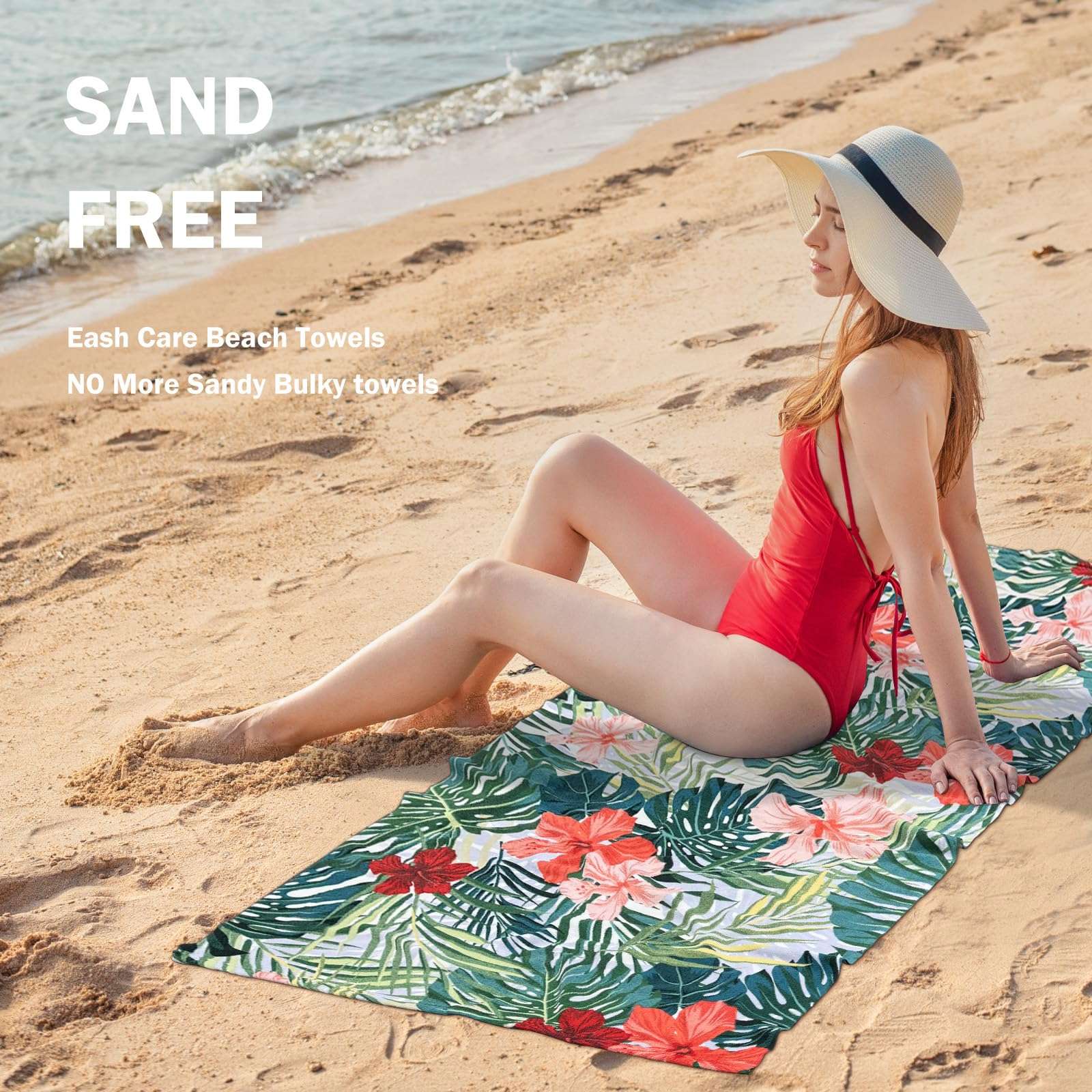 cabanana Sand Free Beach Towel - Large Oversized Beach Towel Sandproof 70x35 Big Microfiber Quick Dry Pool Towel, Thin Lightweight Compact for Travel Swimming Bath for Adults Women Men (Flower) - Image 6