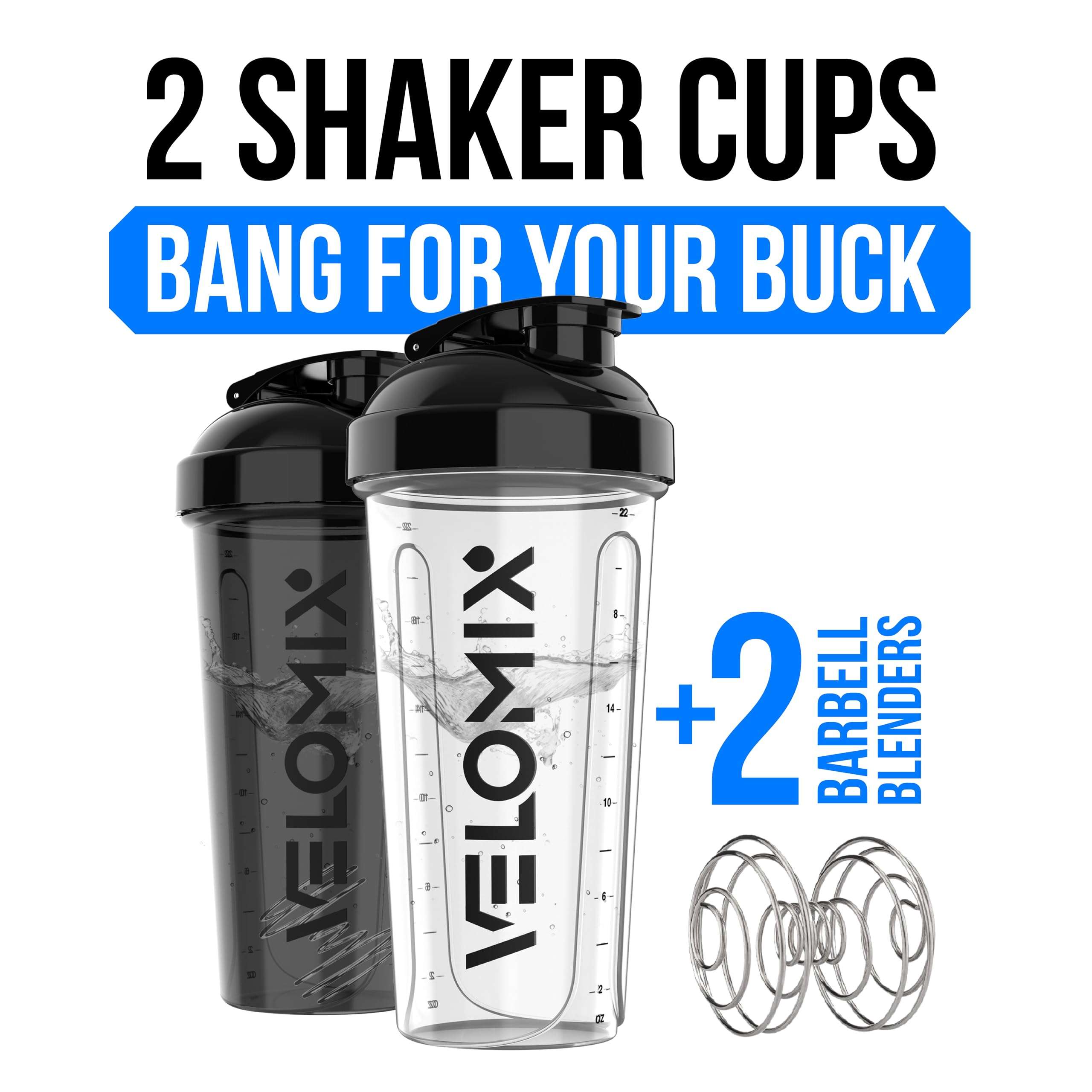 VELOMIX -2 Pack- 28 oz Protein Shaker Bottles for Protein Mixes - 2x Wire Whisk | Leak Proof Shaker Cups for Protein Shakes | Protein Shaker Bottle Pack (Black/Transparent) - Image 5