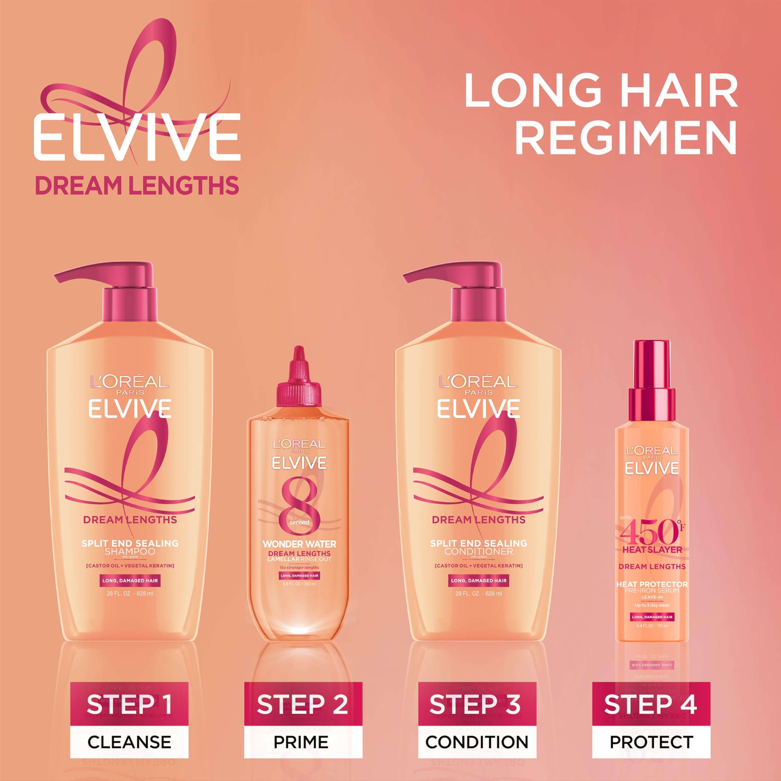 L'Oreal Paris Elvive Dream Lengths Shampoo and Conditioner Kit, Paraben Free, 1 kit - Image 8