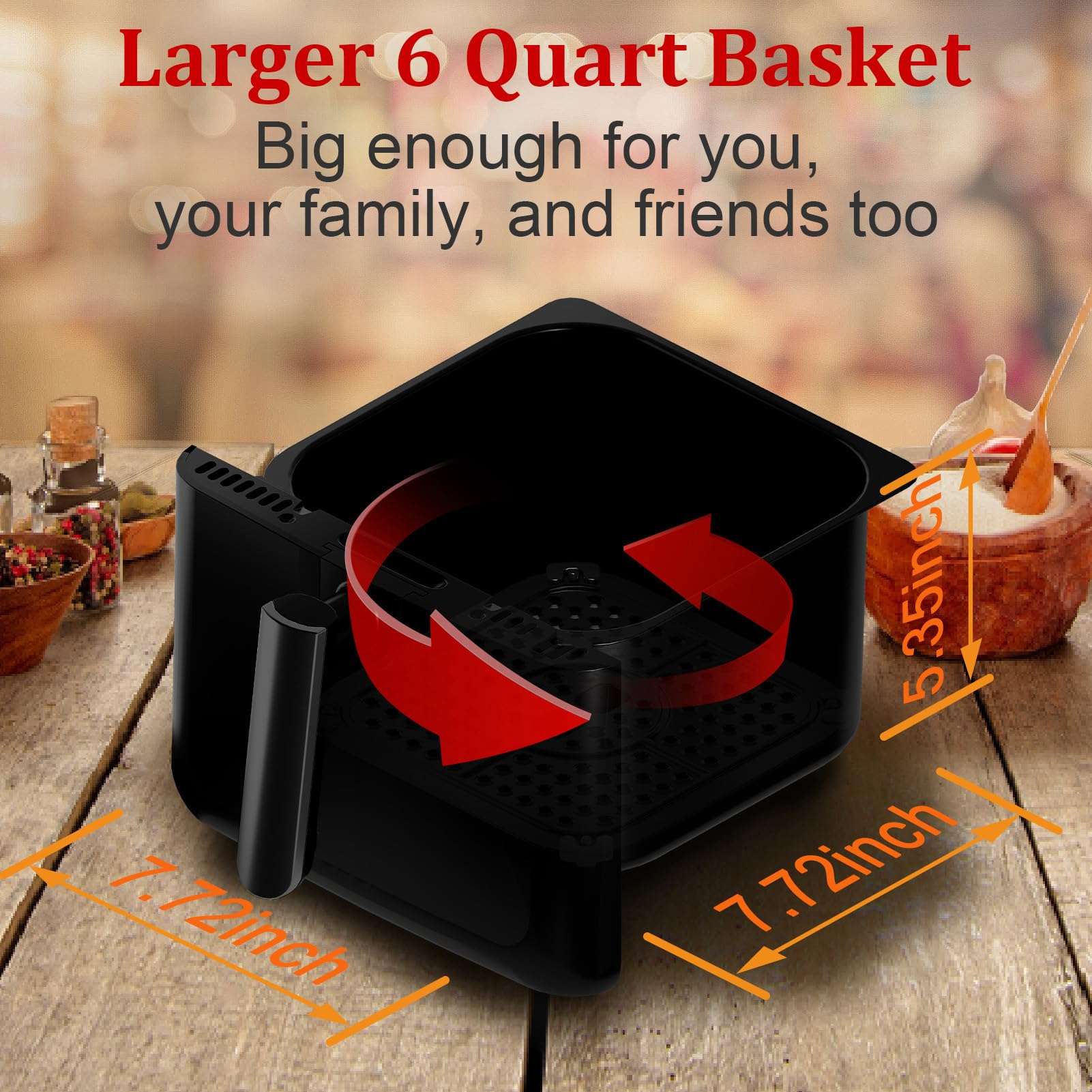 WHUTO 6QT Air Fryer Oven with LED Digital Touchscreen, 12 Preset Cooking Functions Air fryers, Bake, Reheat, Keep Warm, Nonstick and Dishwasher-Safe Basket, Stainless Steel/Black - Image 4