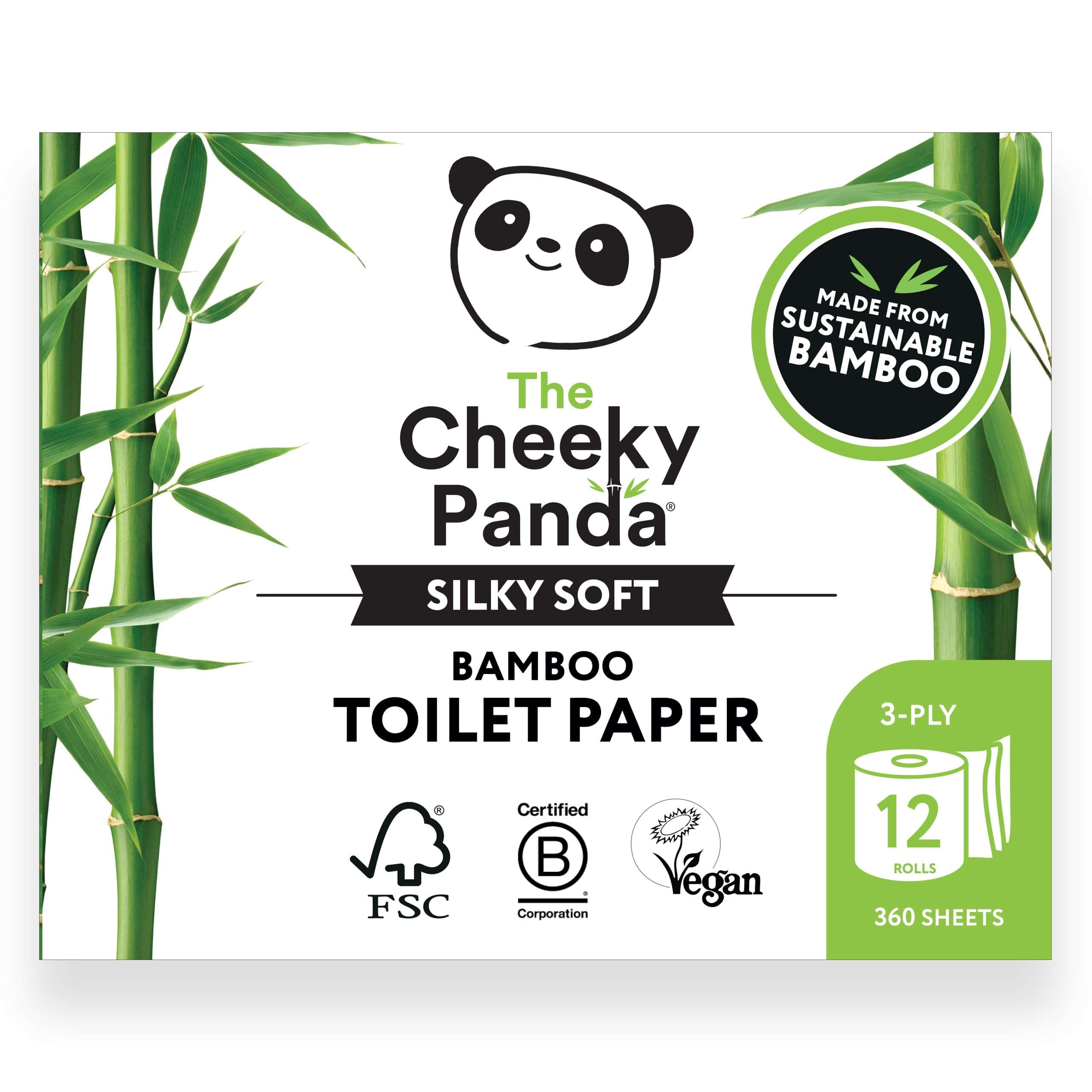The Cheeky Panda Bamboo Toilet Paper Bulk | 12 Family Sized Rolls with 360 Soft Sheets Each (4320 Sheets) | Super Strong 3 Ply Biodegradable Toilet Paper - Image 1
