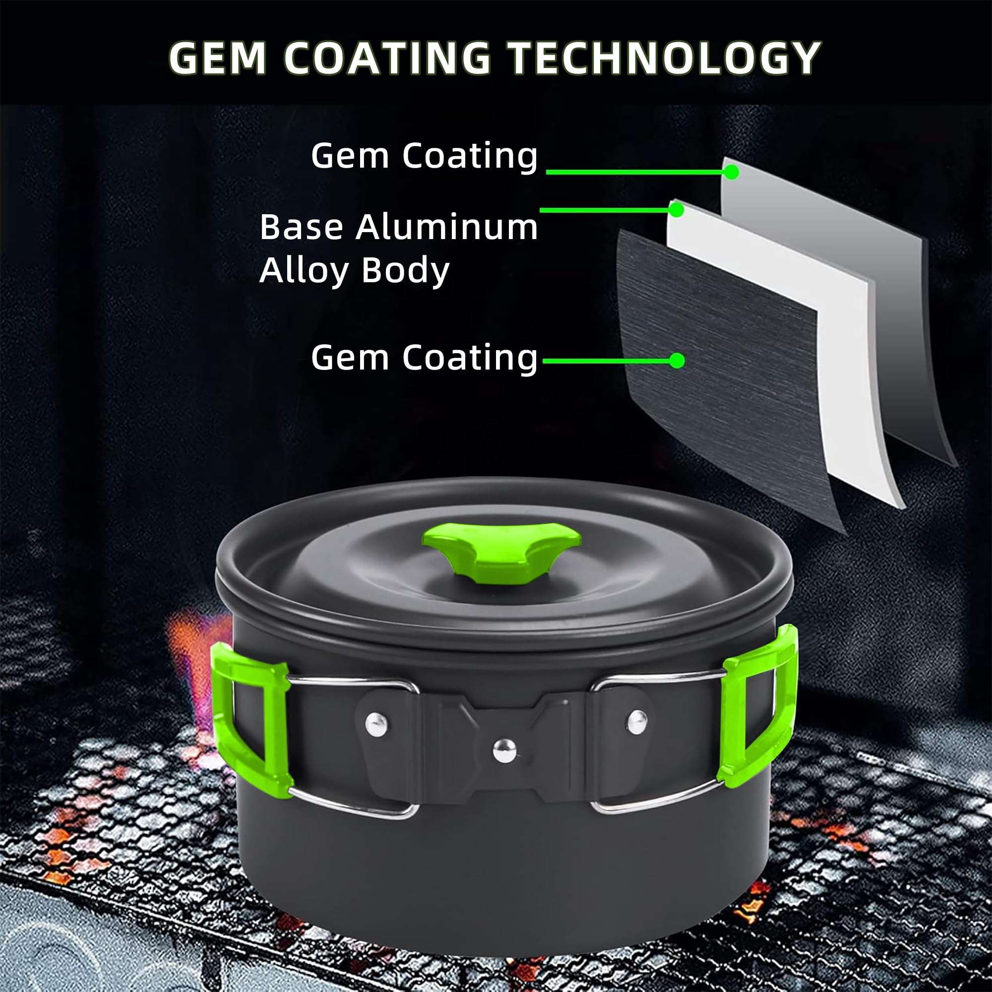 aiGear 3pcs Camping Cookware Mess Kit, Non-Stick Camping Pan Pot Kettle, Lightweight Aluminum, Collapsible Portable Camping Cooking Set for Outdoor Cooking Hiking Picnic - Image 4