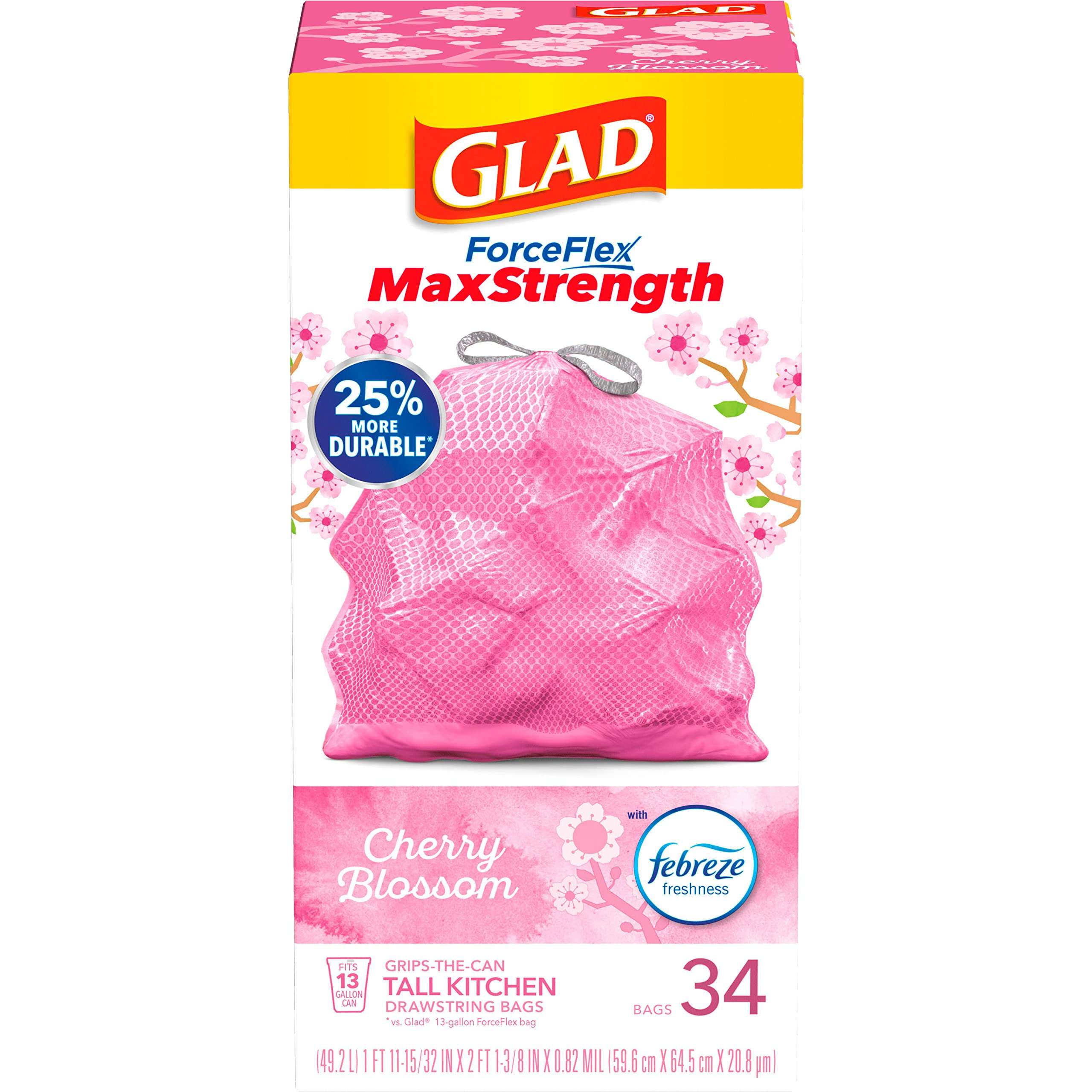 Glad Tall Kitchen Trash Bags 13 Gallon, MaxStrength Cherry Blossom Garbage Bags, Odorshield with Drawstring, 34 Count - Image 10