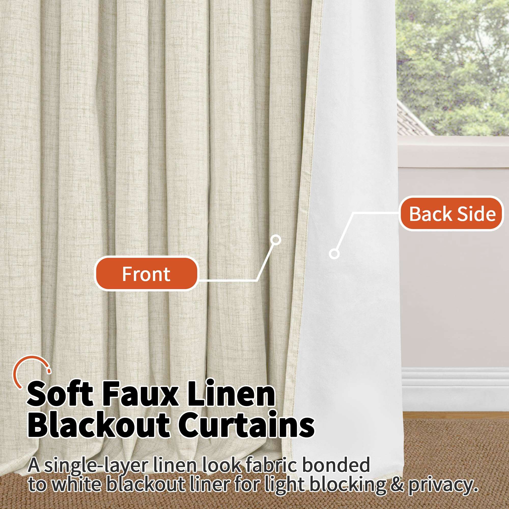 Lajode Blackout Curtains for Bedroom - Linen Black Out Curtains 84 Inch Long Thermal Insulated Burlap Grommet Window Drapes for Farmhouse Living Room Darkening, 2 Panels, Each 52" Wide, Natural Cream - Image 8