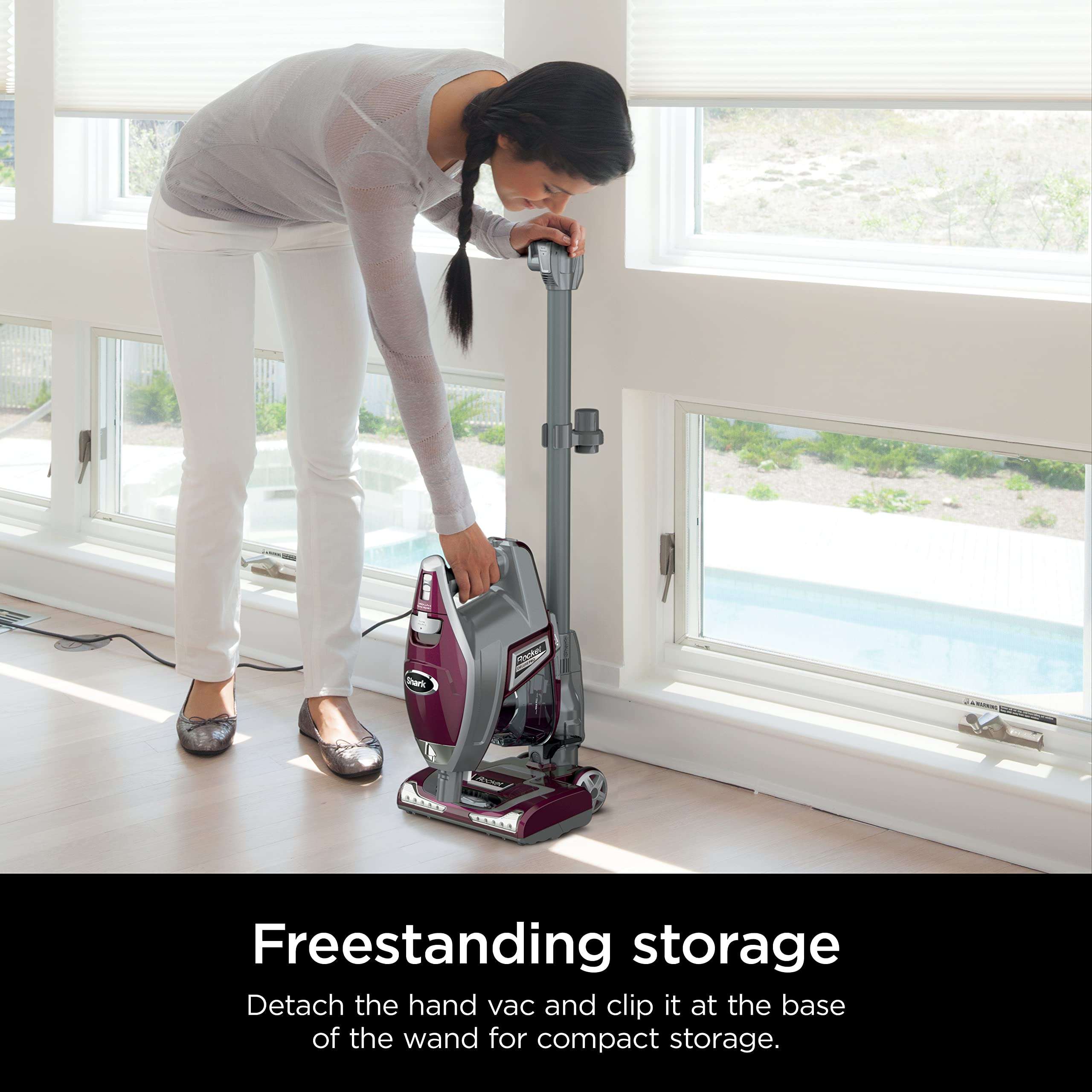 Shark HV322 Rocket Deluxe Pro Corded Stick Vacuum with LED Headlights, XL Dust Cup, Lightweight, Perfect for Pet Hair Pickup, Converts to a Hand Vacuum, with Pet Attachments, Bordeaux/Silver - Image 5