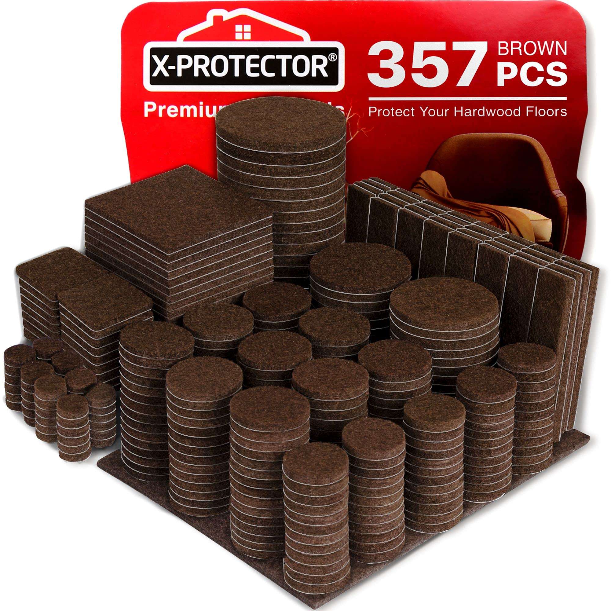 X-PROTECTOR 357 pcs Premium Huge Pack Felt Furniture Pads! Quantity of Furniture Sliders with Many Big Sizes – Your Ideal Floor Protectors. Protect Your Hardwood & Laminate Floor! - Image 1