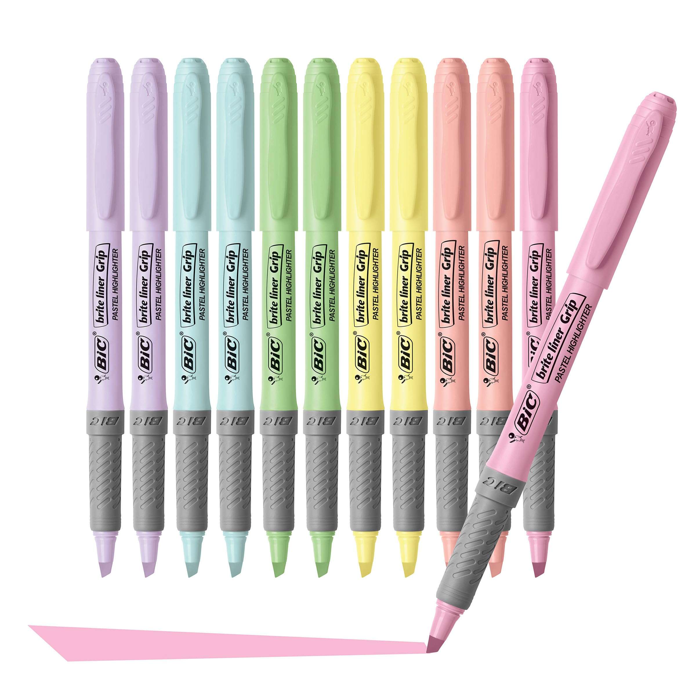 BIC Brite Liner Grip Pastel Highlighter Set, Chisel Tip, 12-Count Pack of Pastel Highlighters in Assorted Colors, Cute Highlighters for Bullet Journaling, Note Taking and More - Image 3