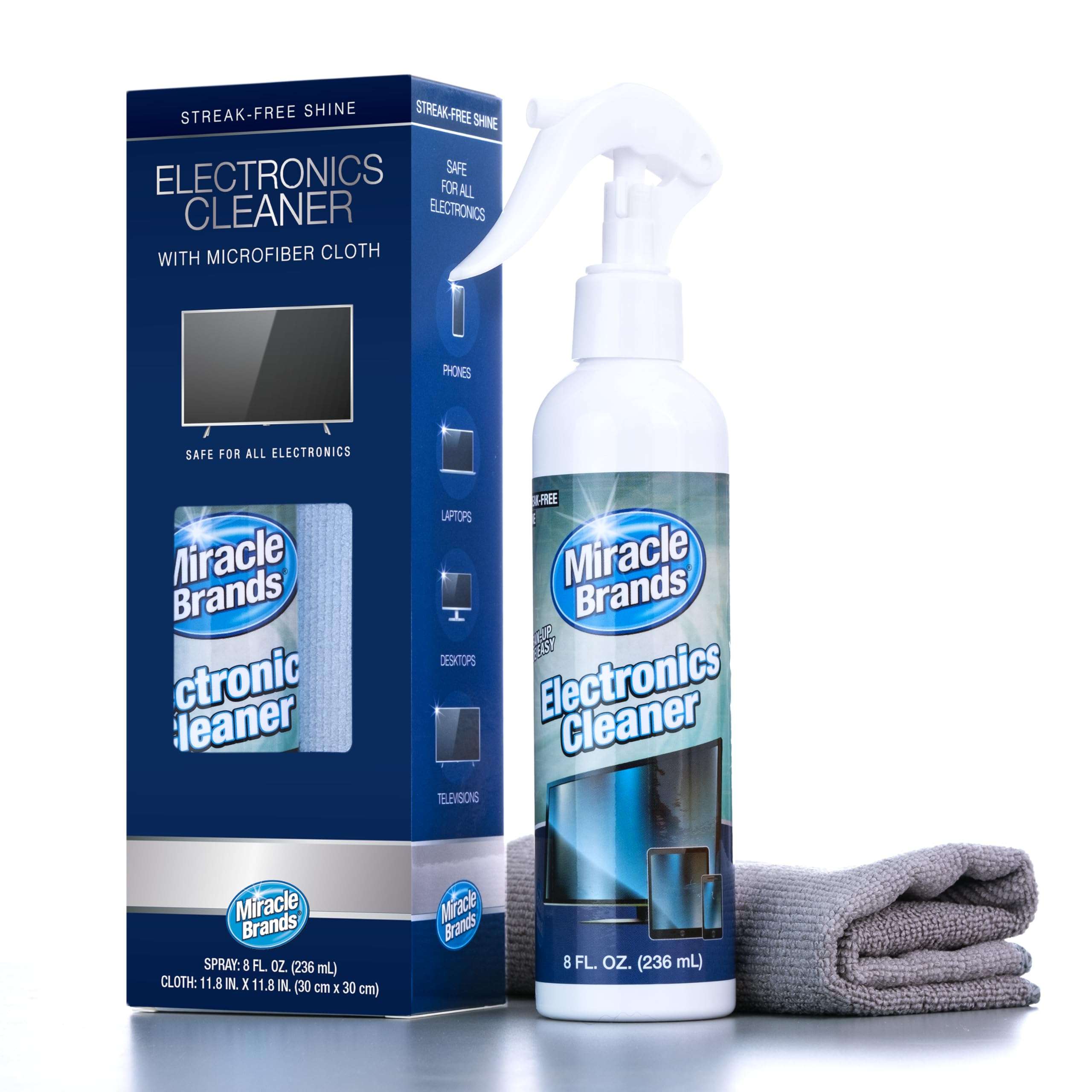 MiracleSpray for Electronics Cleaning, Safe Multisurface Cleaner for Any TV, Phone, Monitor, Keyboard, Screen, Computer, Includes Microfiber Towel - 8 Ounce Kit - Image 1
