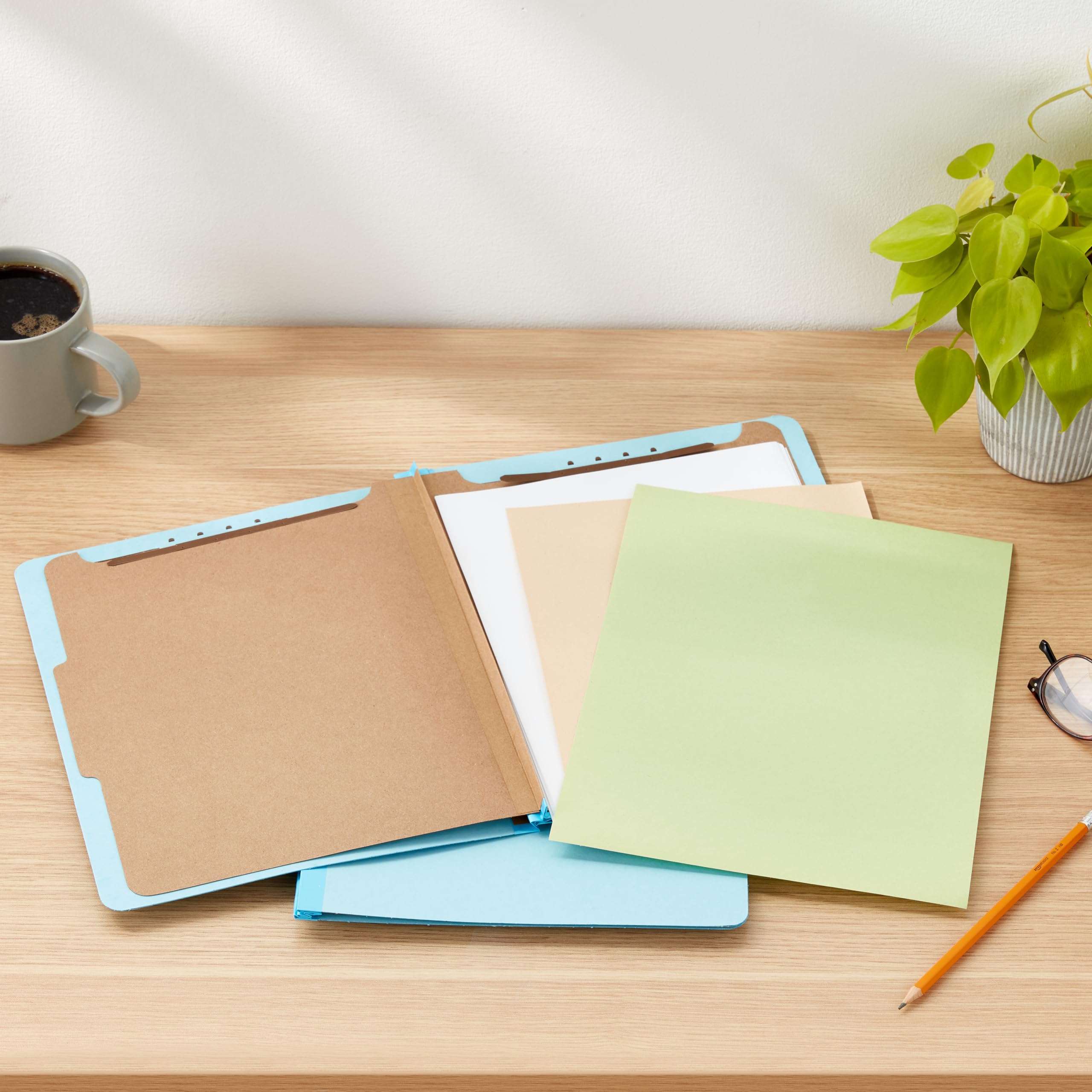 Amazon Basics Classification Folder with Prongs, 100% Recycled, 2 Dividers, 2" Embedded, 12.17 x 10.39 inch (Letter) Size, Light Blue, 10 Count per Box - Image 2
