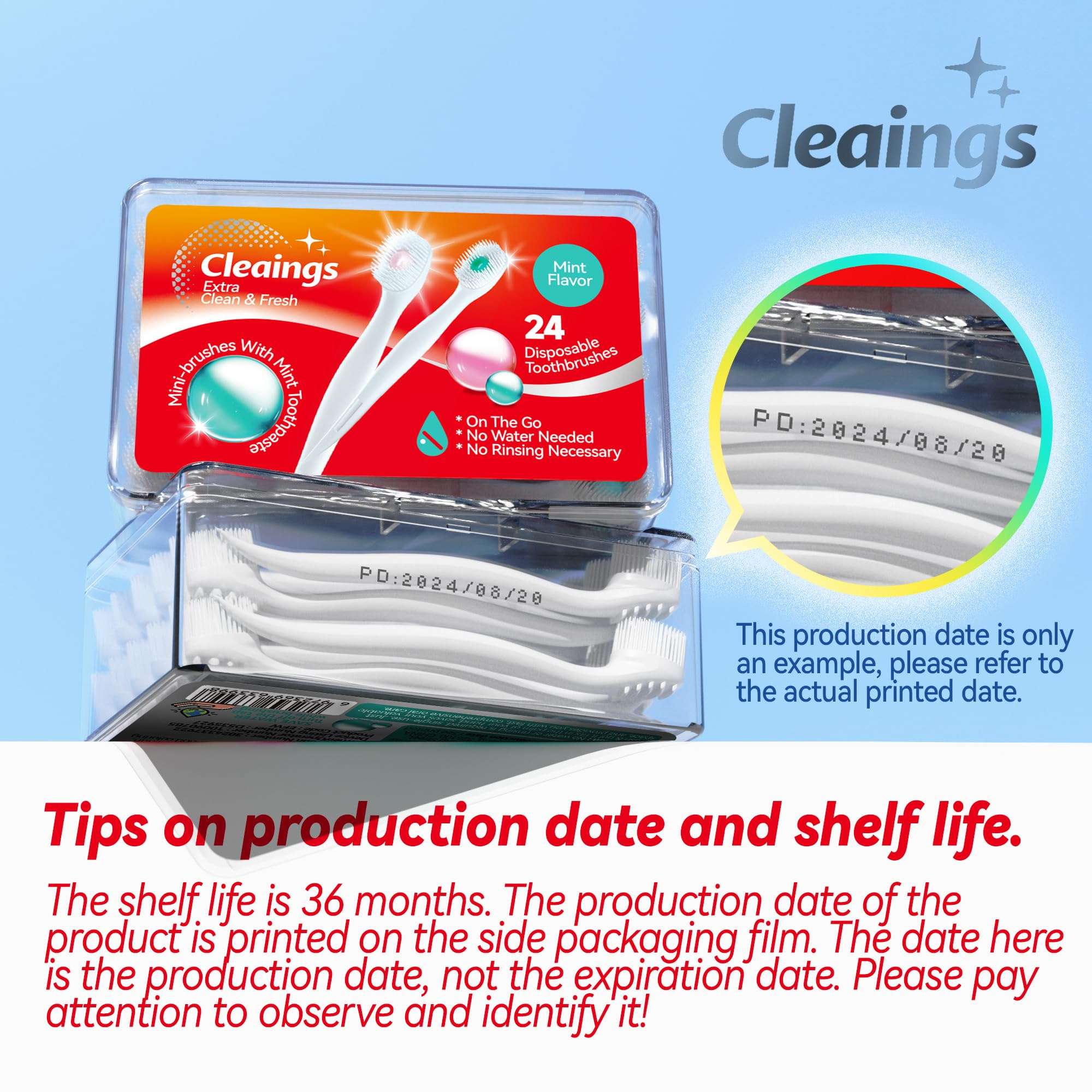 cleaings® Mini Brushes-Disposable Toothbrushes with Toothpaste and Pick for Work or Travel, 24 Count (Mint Flavor（Pack of 1）) - Image 2