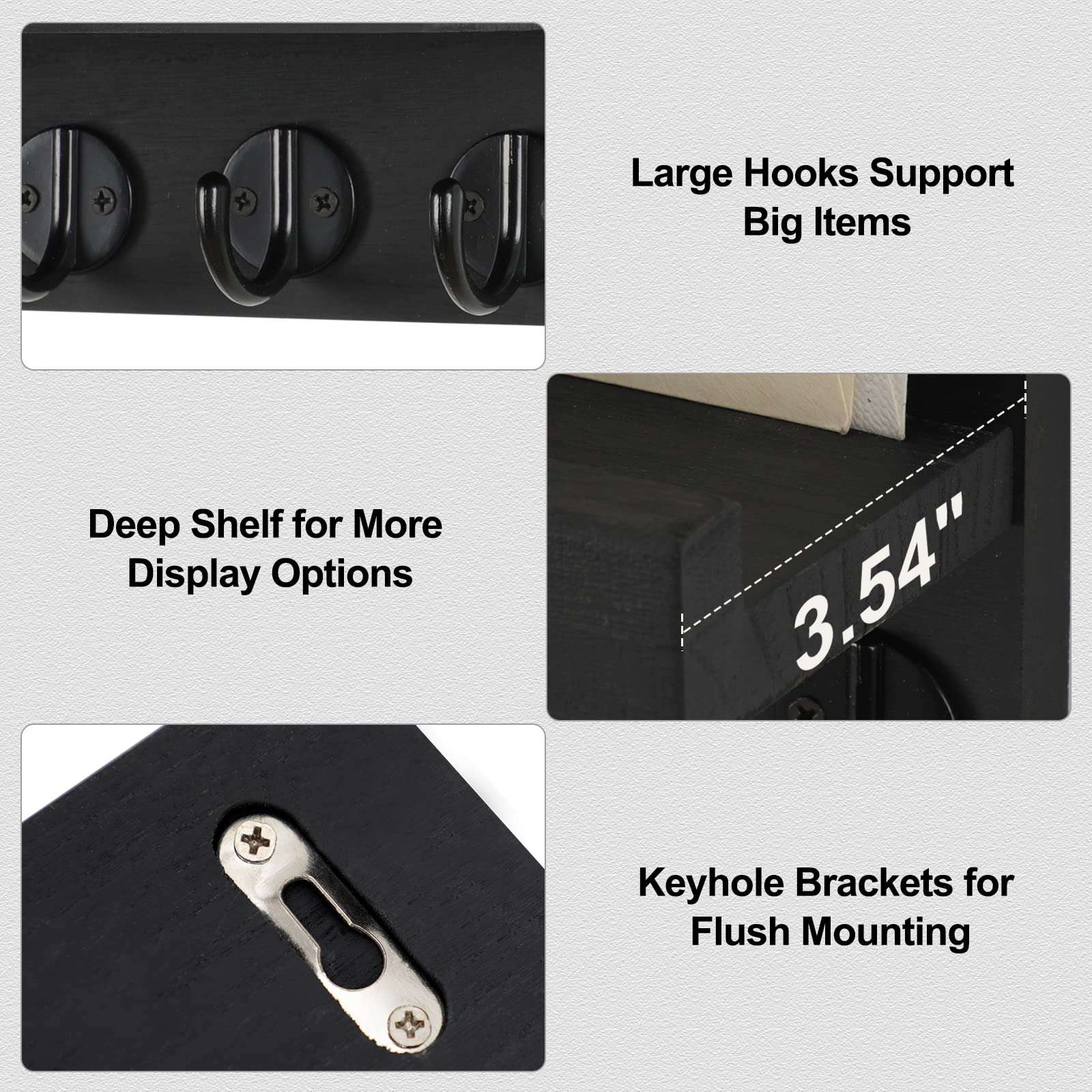 Lwenki Key Holder for Wall, Decorative Key and Mail Holder with Shelf Has Large Hooks for Bags, Coats, Umbrella – Paulownia Wood Key Hanger with Mounting Hardware (9.8”W x 6.7”H x 4.2”D) - Image 4