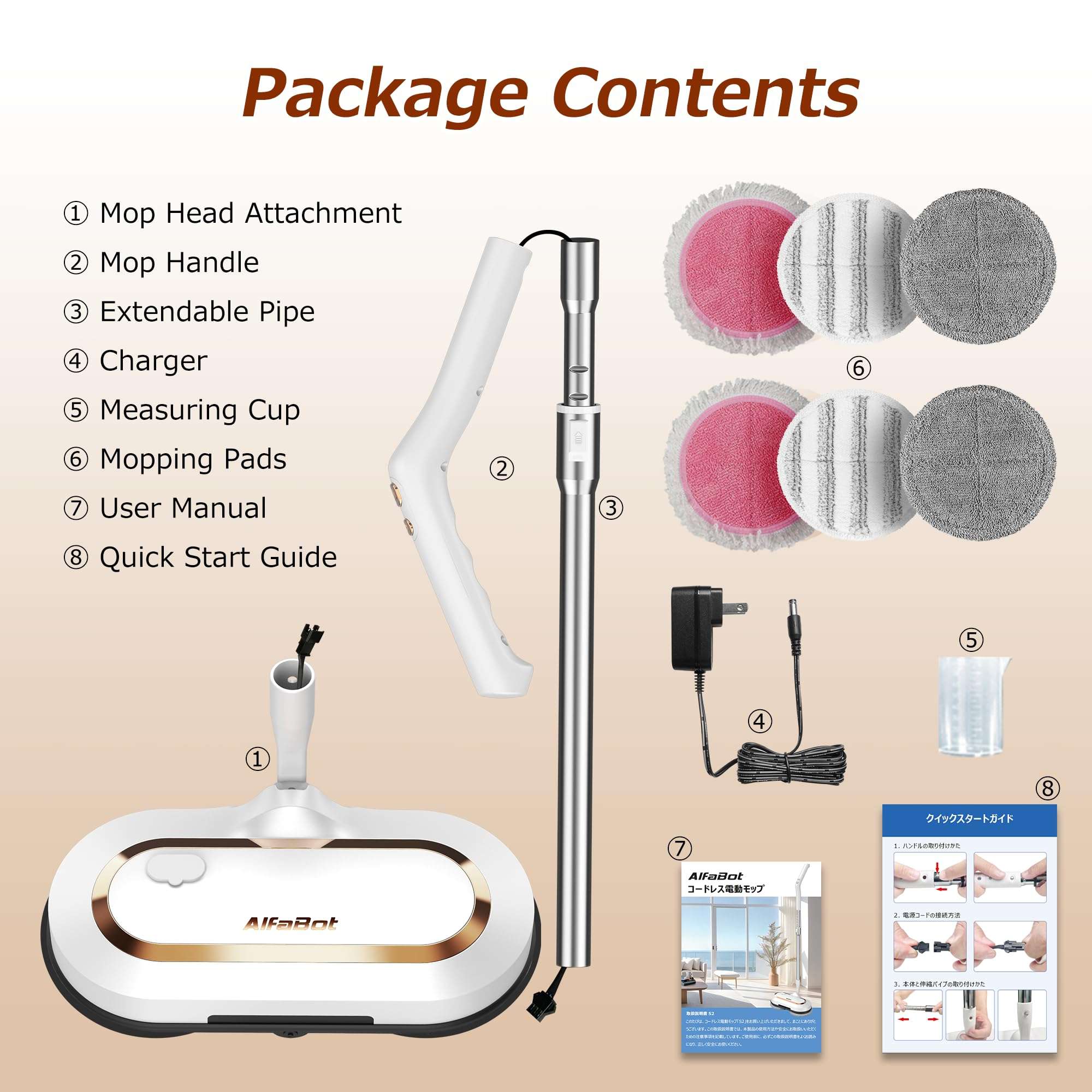 Electric Mop, AlfaBot S2 Cordless Spin Mop for Floor Cleaning, with LED Headlight and Sprayer/400ML Big Tank/60 Mins Runtime, Lightweight Floor Scrubber for Hardwood Floors, Tile, Laminate - Image 7