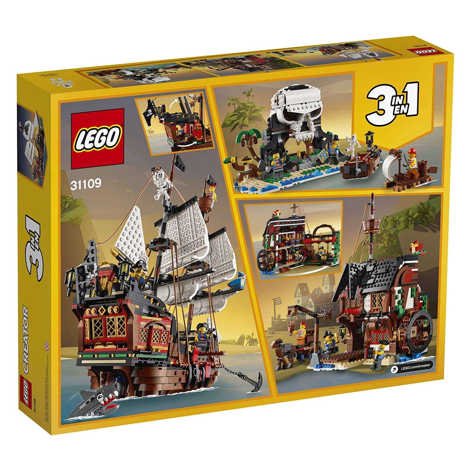 LEGO Creator 3 in 1 Pirate Ship Building Set, Kids can Rebuild The Pirate Ship into an Inn or Skull Island, Features 4 Minifigures and Shark Toy, Makes a Great Gift for Kids Ages 9+ Years Old, 31109 - Image 5