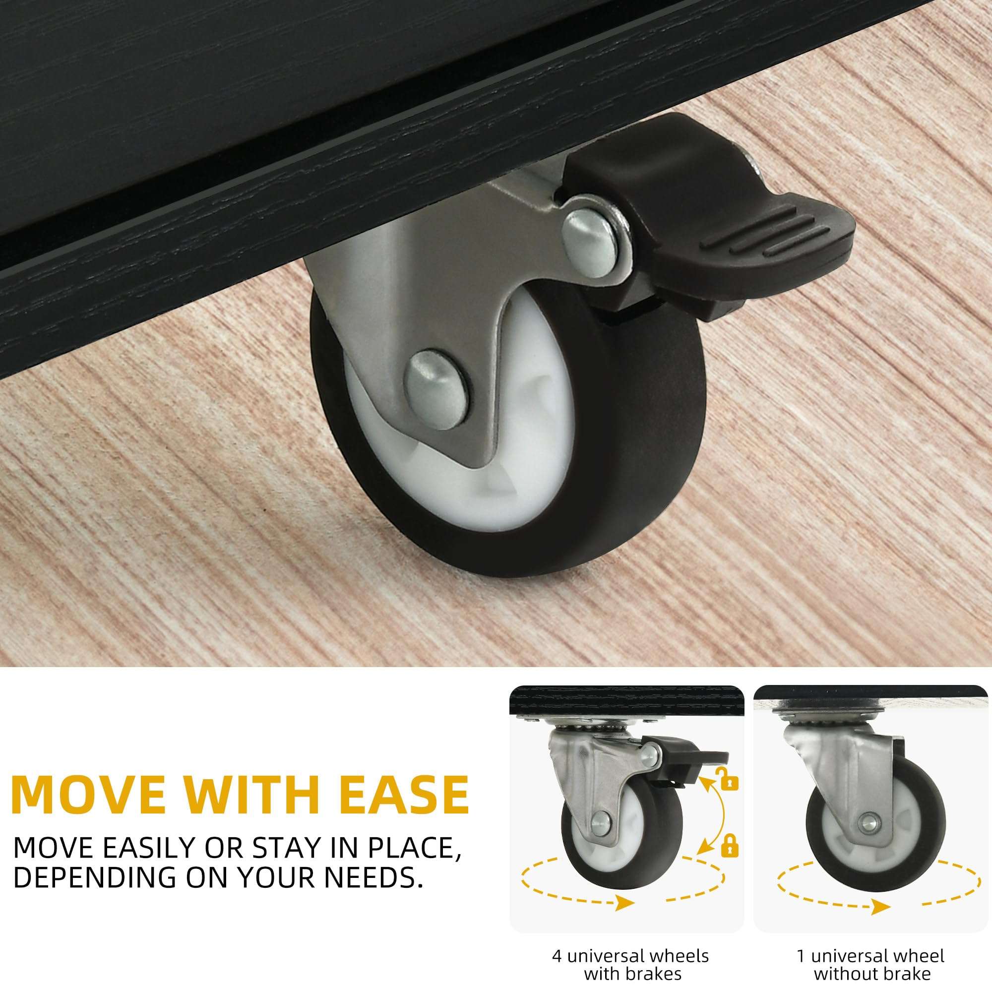 DWVO Kitchen Island on Wheels, Mobile Kitchen Island Cart with Folding Drop Leaf Breakfast Bar, Island Table for Kitchen with Large Storage Cabinets, Racks, Drawers and Adjustable Shelves, Black - Image 8