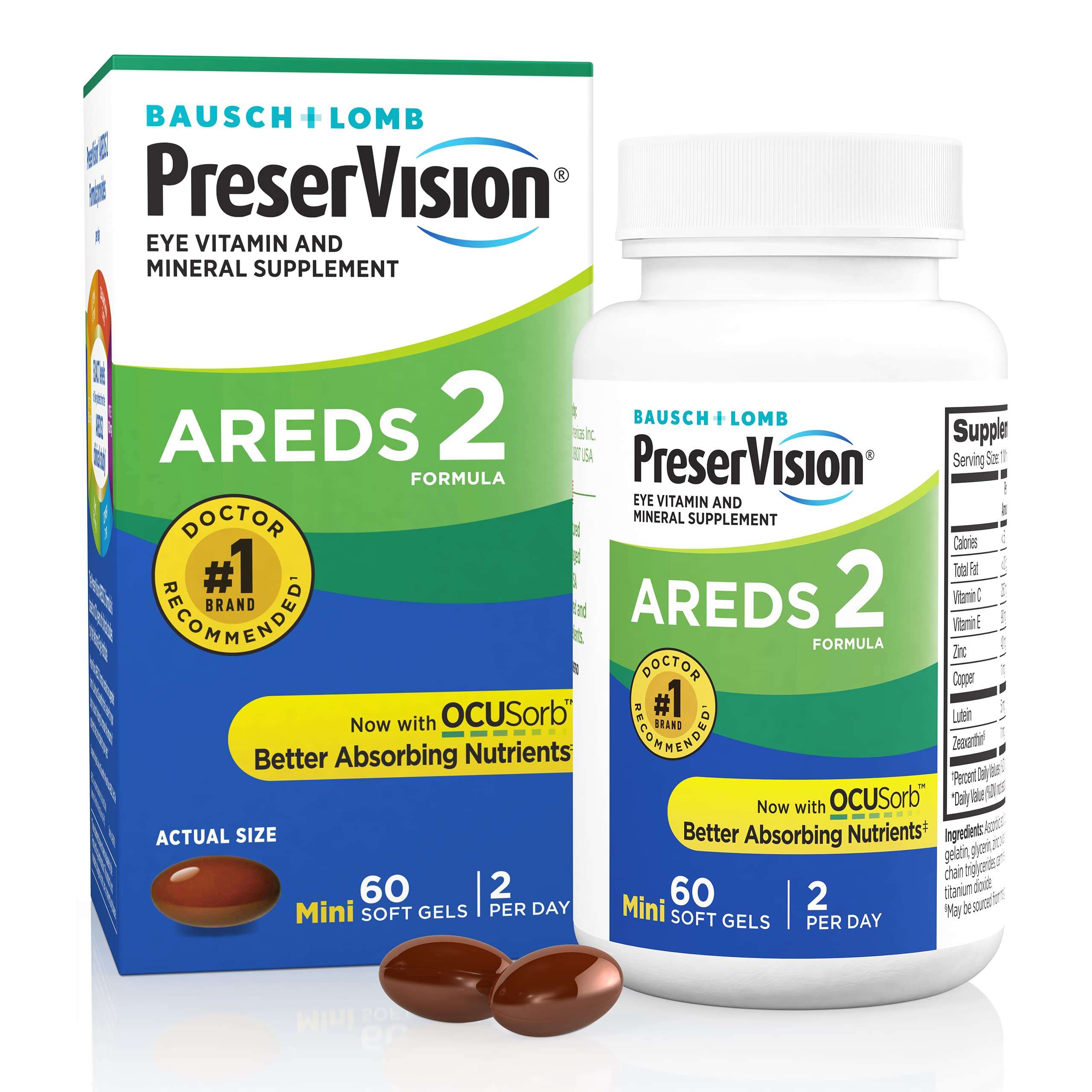 PreserVision AREDS 2 Eye Vitamins, #1 Eye Doctor Recommended Brand, Lutein and Zeaxanthin Supplement with Vitamin C, Vitamin E, Zinc, and Copper, 60 Softgels (Minigels) - Image 1
