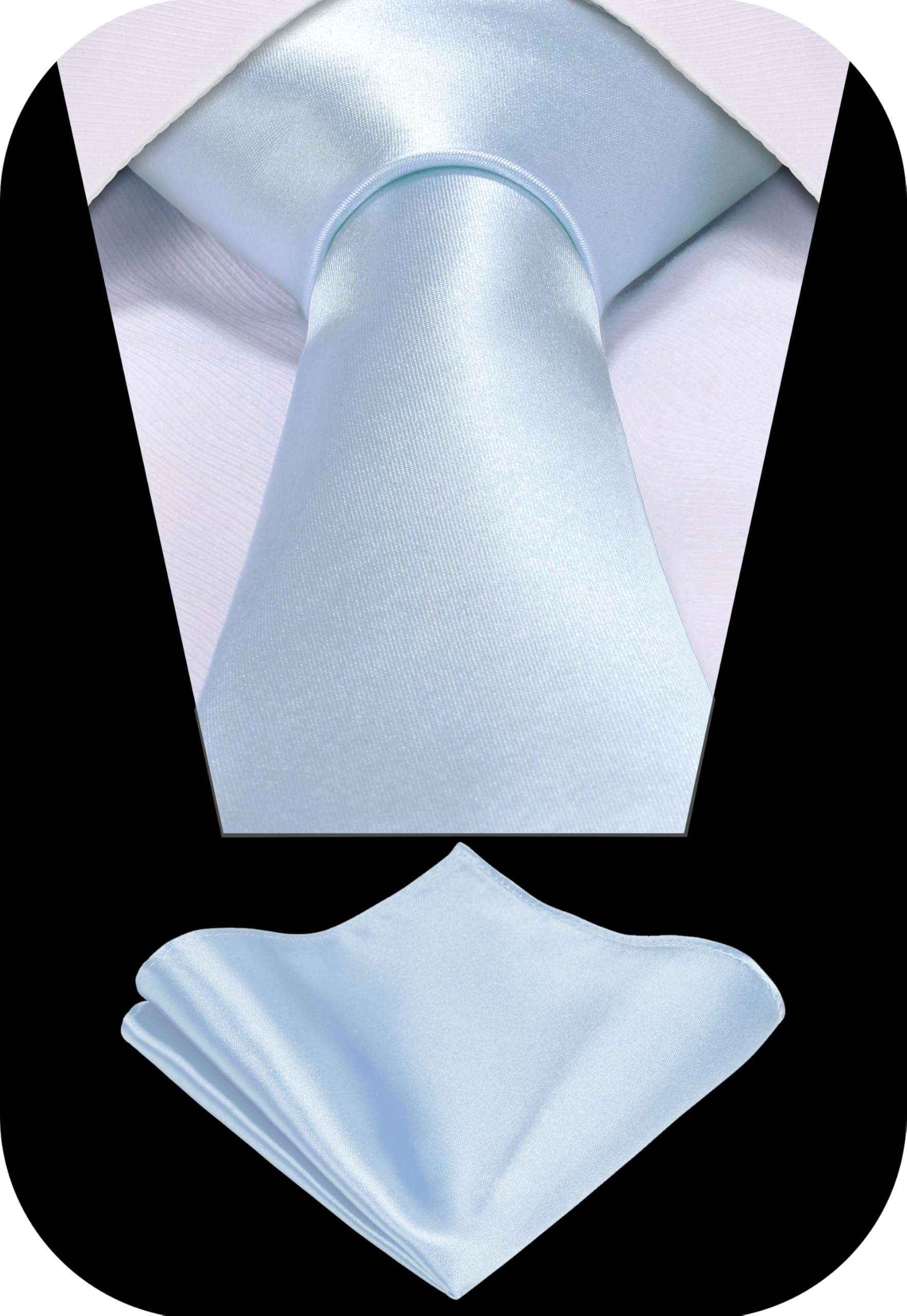 TIE G Solid Satin Woven dyed Color Formal Black Necktie and Pocket Square Sets in Gift Box - Image 2