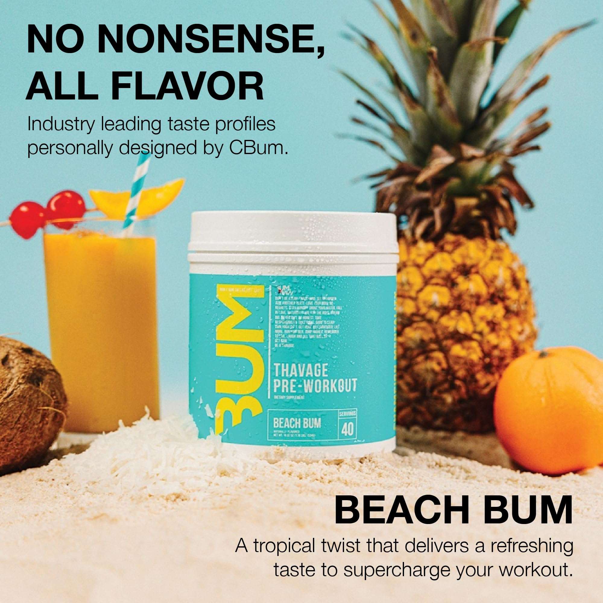 RAW Pre Workout Powder, Thavage (Beach Bum) - Chris Bumstead Sports Nutrition Supplement for Men & Women - Cbum Pre Workout for Working Out, Hydration, Mental Focus & Energy - 40 Servings - Image 3