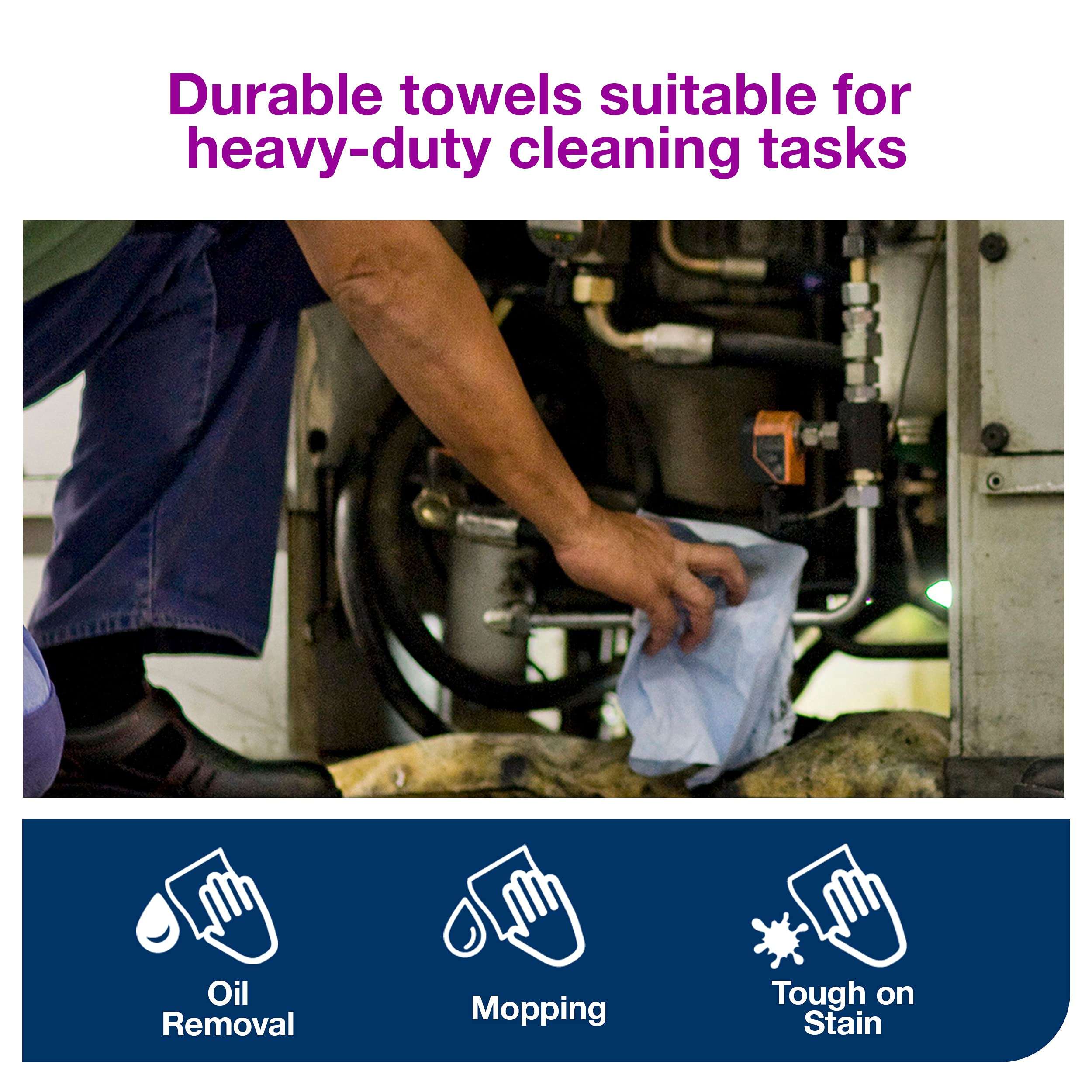 Tork ShopMax Heavy Duty Paper Shop Towel Blue, High Absorbency, 30 rolls x 60 Sheets, 450360 - Image 3