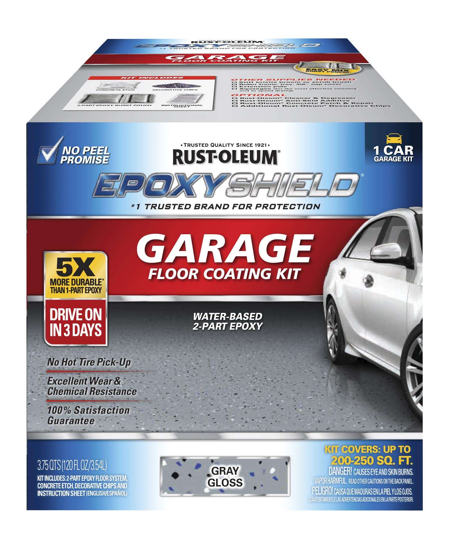 Rust-Oleum 251965 EPOXYSHIELD Garage Floor Coating Kit, 1 Car, Gloss Gray - Image 1