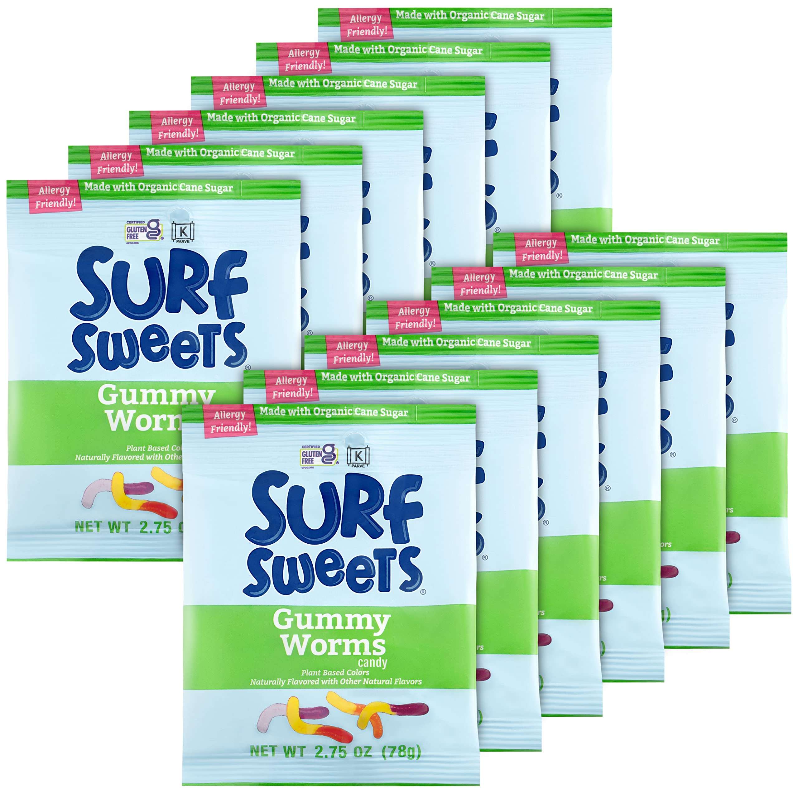 Surf Sweets Gummy Worms, Made with Organic Cane Sugar and Organic Fruit Juice, Gluten Free, Nut-Free, Vegetarian and No Artificial Colors or Flavors, 2.75 oz (Pack of 12) - Image 3