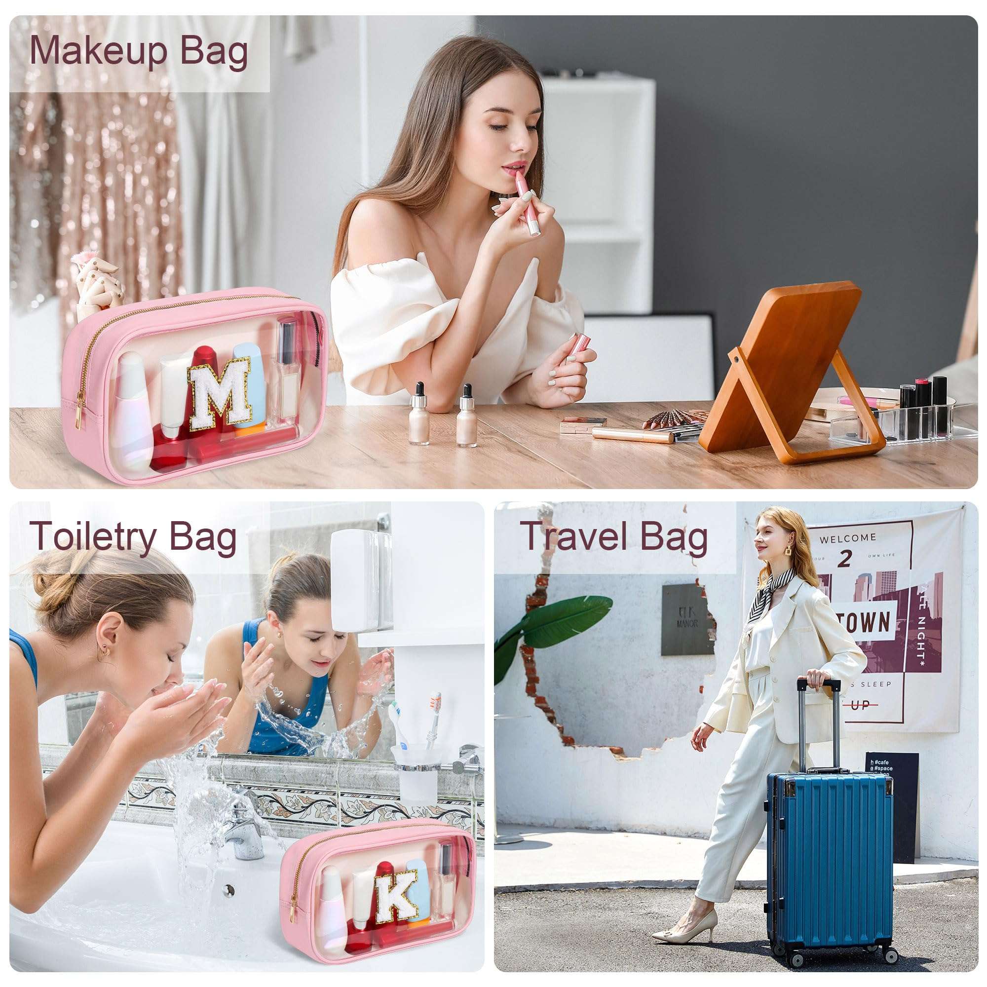 YOOLIFE Birthday Gifts Clear Makeup Bag Cosmetic Bag Pink Preppy Stuff Travel Accessories Makeup Pouch Birthday Gift for 4 5 6 7 8 9 10 11 12 Year Old Girls Graduation Teacher Gift K - Image 5