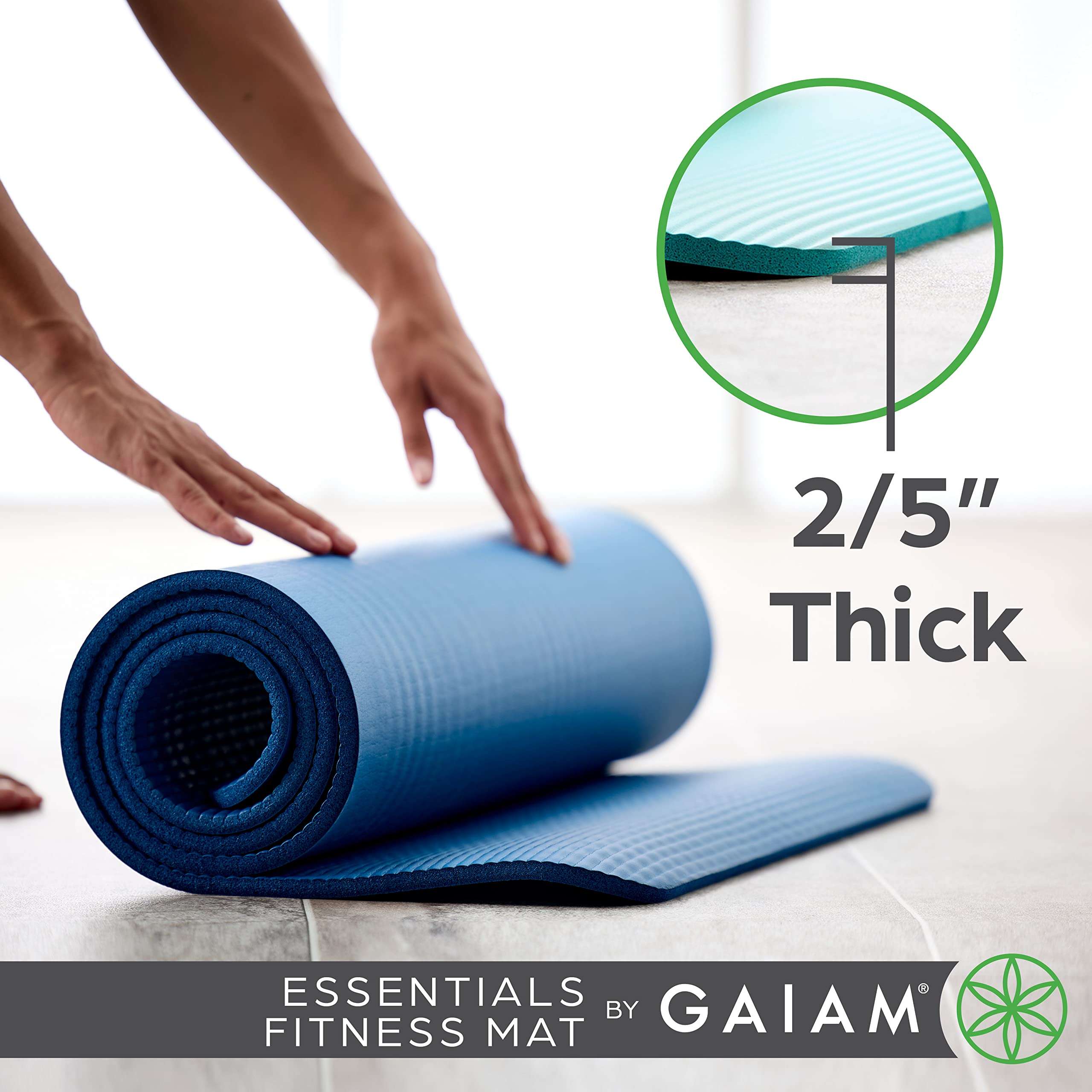Gaiam Essentials Thick Yoga Mat Fitness & Exercise Mat with Easy-Cinch Carrier Strap,72"L X 24"W X 2/5 Thick, 10mm - Image 3
