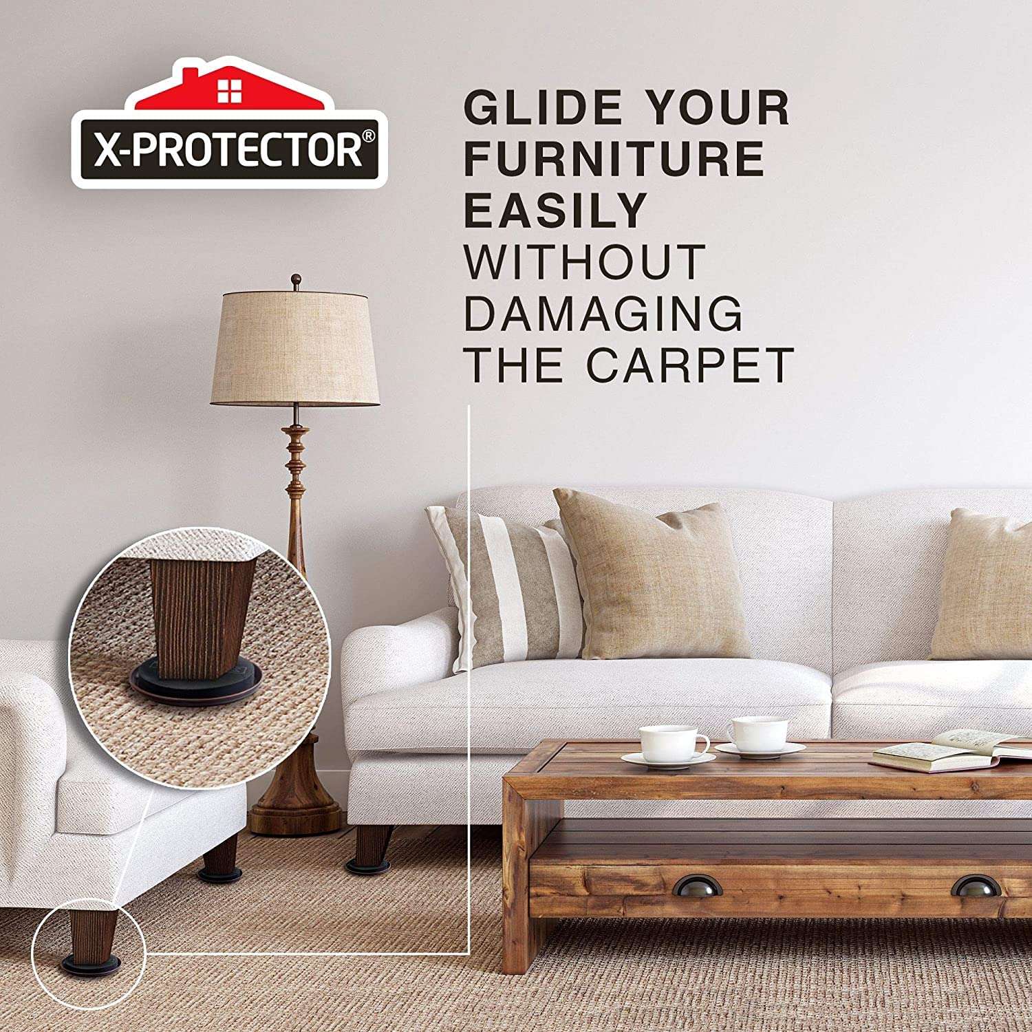 Furniture Sliders for Carpet X-PROTECTOR - 8 PCS Best Heavy Moving Pads 4 3/4" - Sliders for Furniture. Move Your Furniture Easy with Reusable Furniture Movers Sliders for Carpets! - Image 6