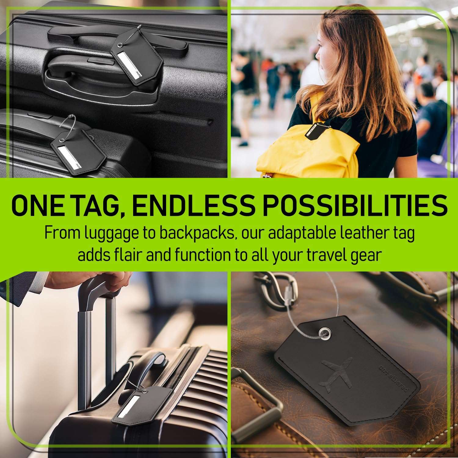 Untethered 4-Pack Luggage Tag Set | Durable Luggage Tags for Suitcases & Travel Bags | Bag Tag & Name ID Identifiers | Suitcase Tags for Easy Luggage Identification (Black Leather - 4 Pack) - Image 7
