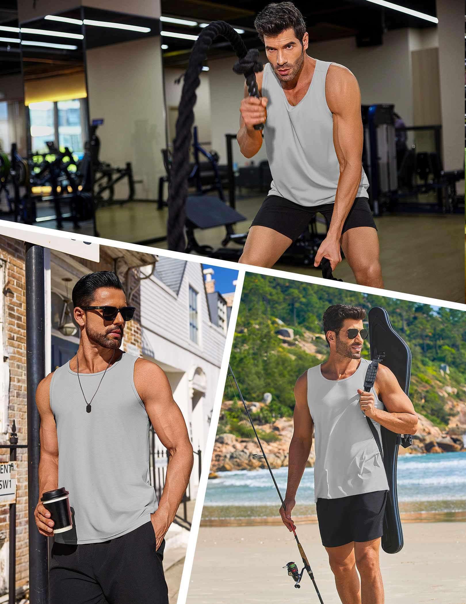 PINSPARK Beach Tank Tops for Men Summer Quick Dry Sleeveless Gym Workout Shirts Mens Athletic Running Tank Top UPF 50+ - Image 2