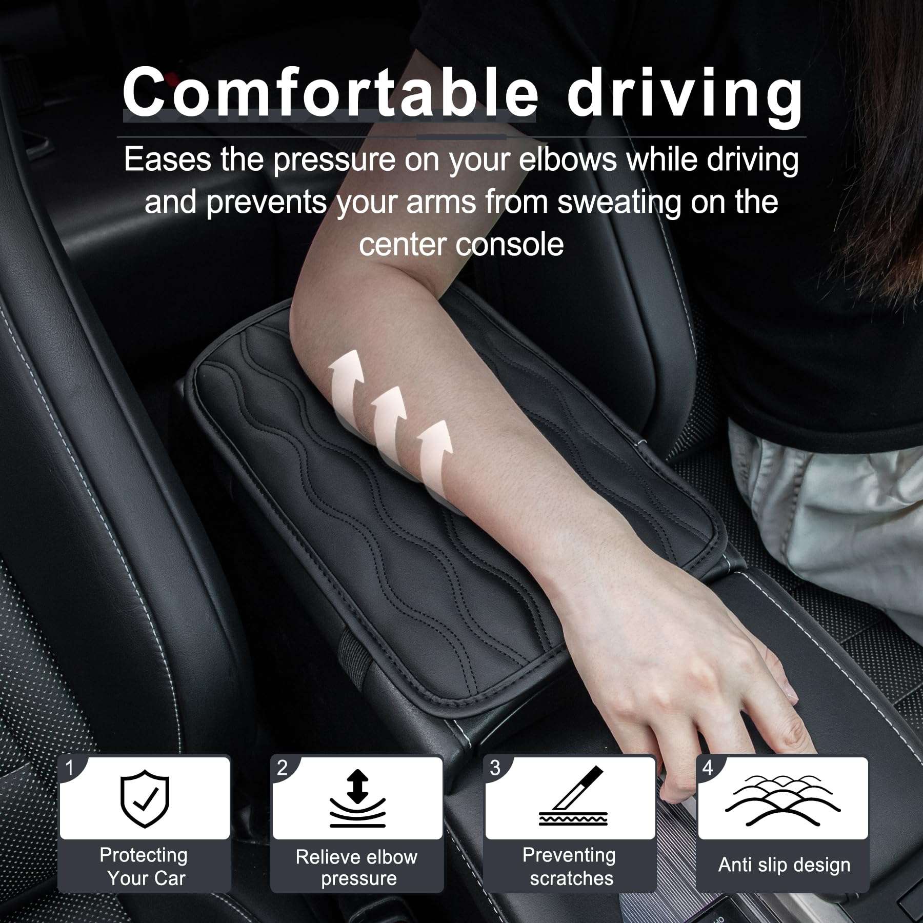 Amiss Auto Center Console Pad, Universal Waterproof Armrest Seat Box Cover, Car Interior Accessories, Leather Auto Armrest Cover Protector for Most Vehicle, SUV, Truck (Black) - Image 4