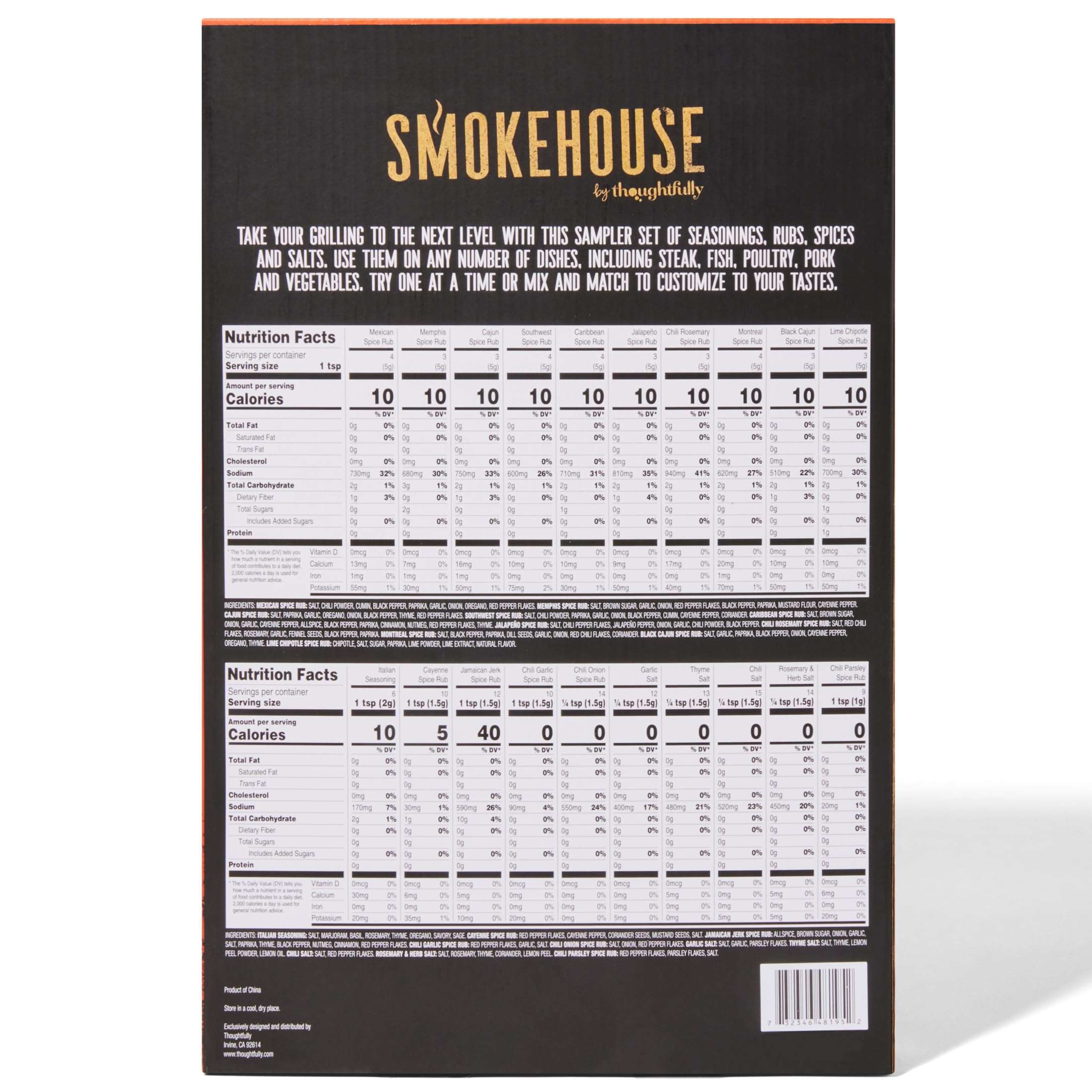 Smokehouse by Thoughtfully Ultimate Grilling Spice Set, Grill Seasoning Gift Set Flavors Include Chili Garlic, Rosemary and Herb, Lime Chipotle, Cajun Seasoning and More, Pack of 20 - Image 2