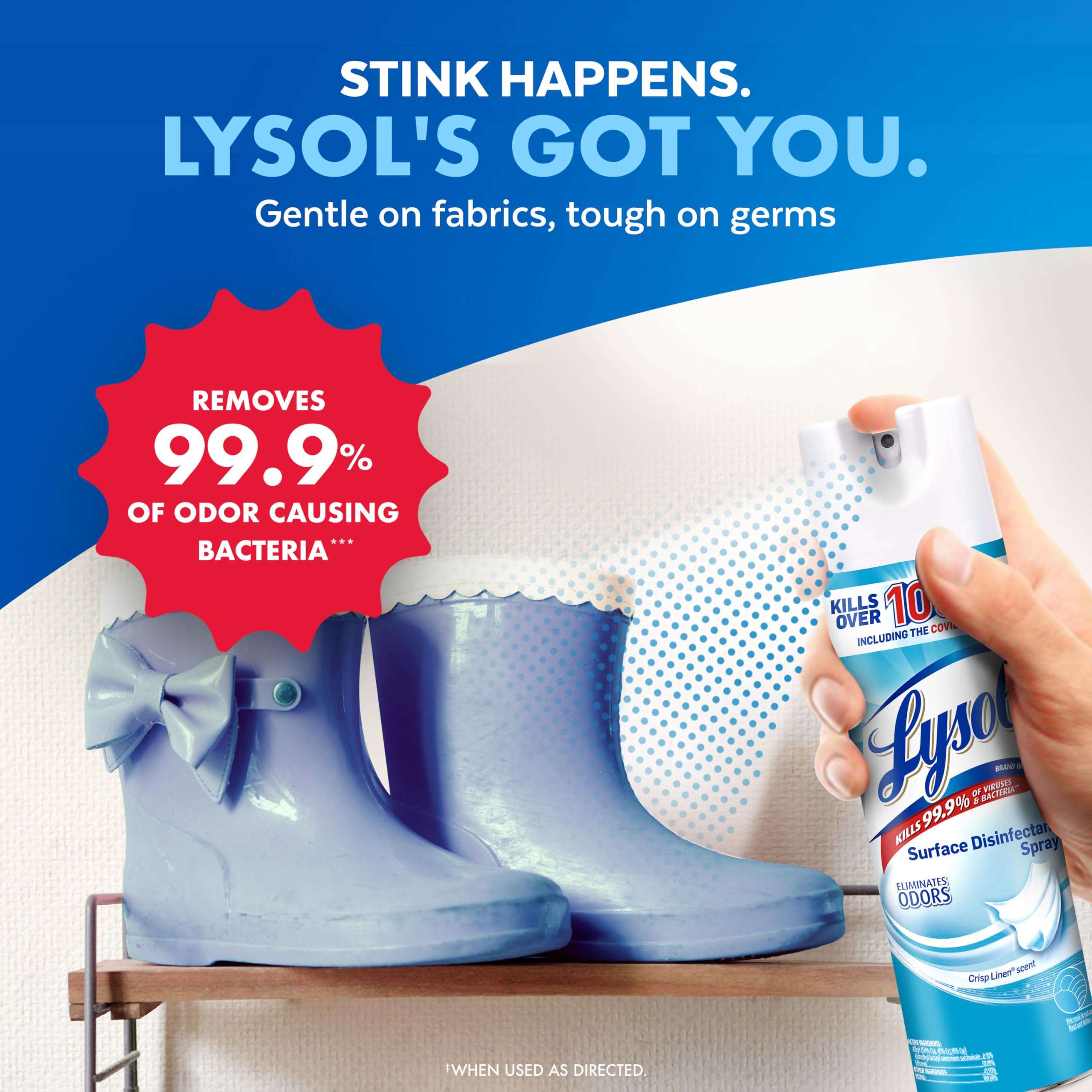 Lysol Disinfectant Spray, Household Essential Cleaning Supplies, Multi-Purpose Room Spray, Antibacterial Sanitizer Spray, Upholstery Deodorizer, Home and Bathroom, Crisp Linen,19 Fl Oz (Pack of 2) - Image 5