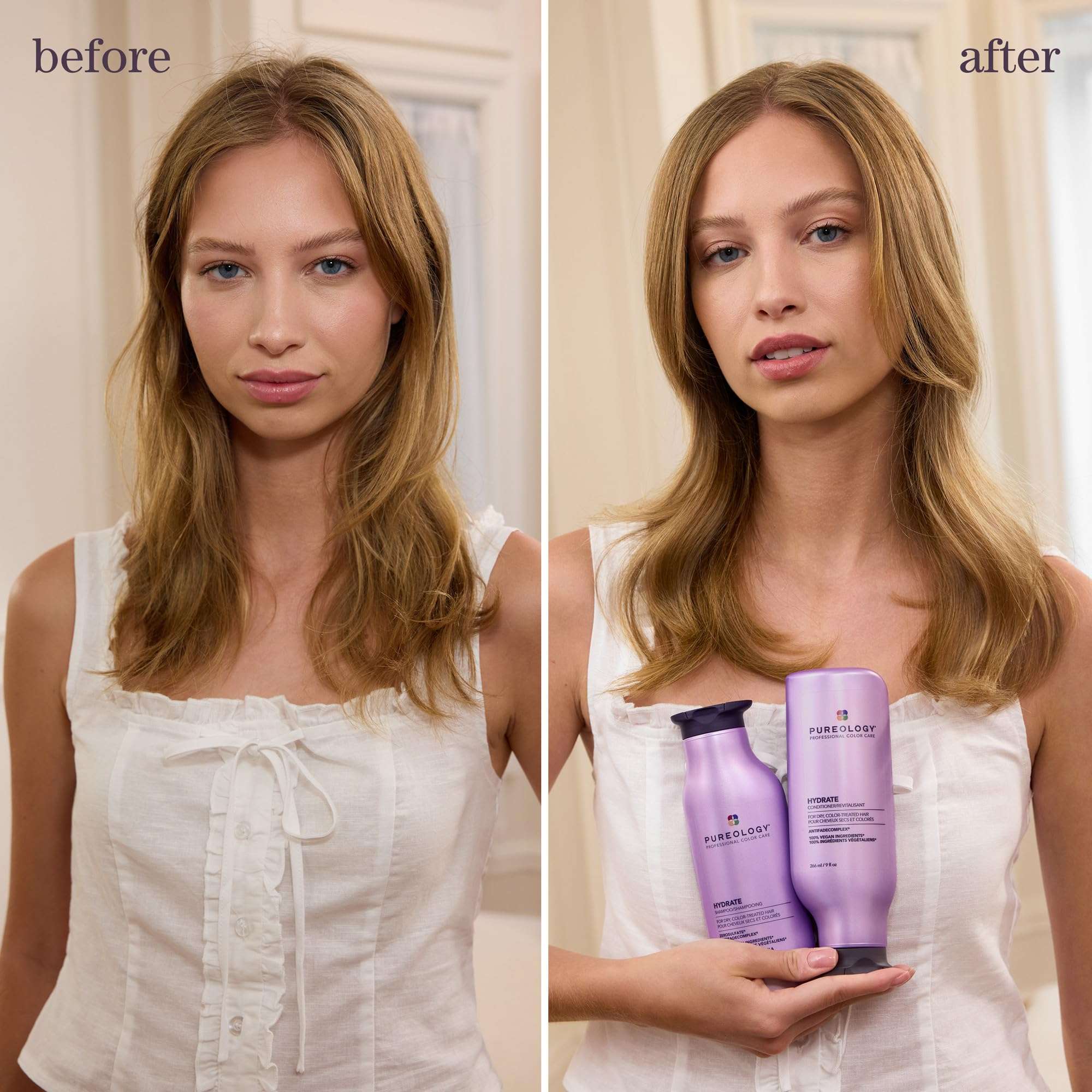 Pureology Hydrate Shampoo - For Dry or Color-Treated Hair, Intense Hydration & Softness, With Rose Extract & Green Tea, Vegan & Sulfate-Free - Image 3