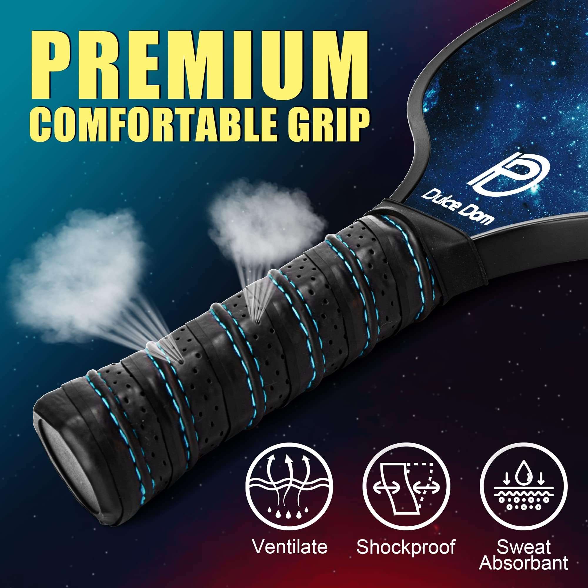 DULCE DOM Pickleball Paddles Set of 2/4 - USAPA Approved, Fiberglass/Carbon Fiber Pickleball Racket with 4 Indoor Outdoor Pickleball Balls and Pickleball Bag, Ideal Pickleball Training Equipment - Image 3