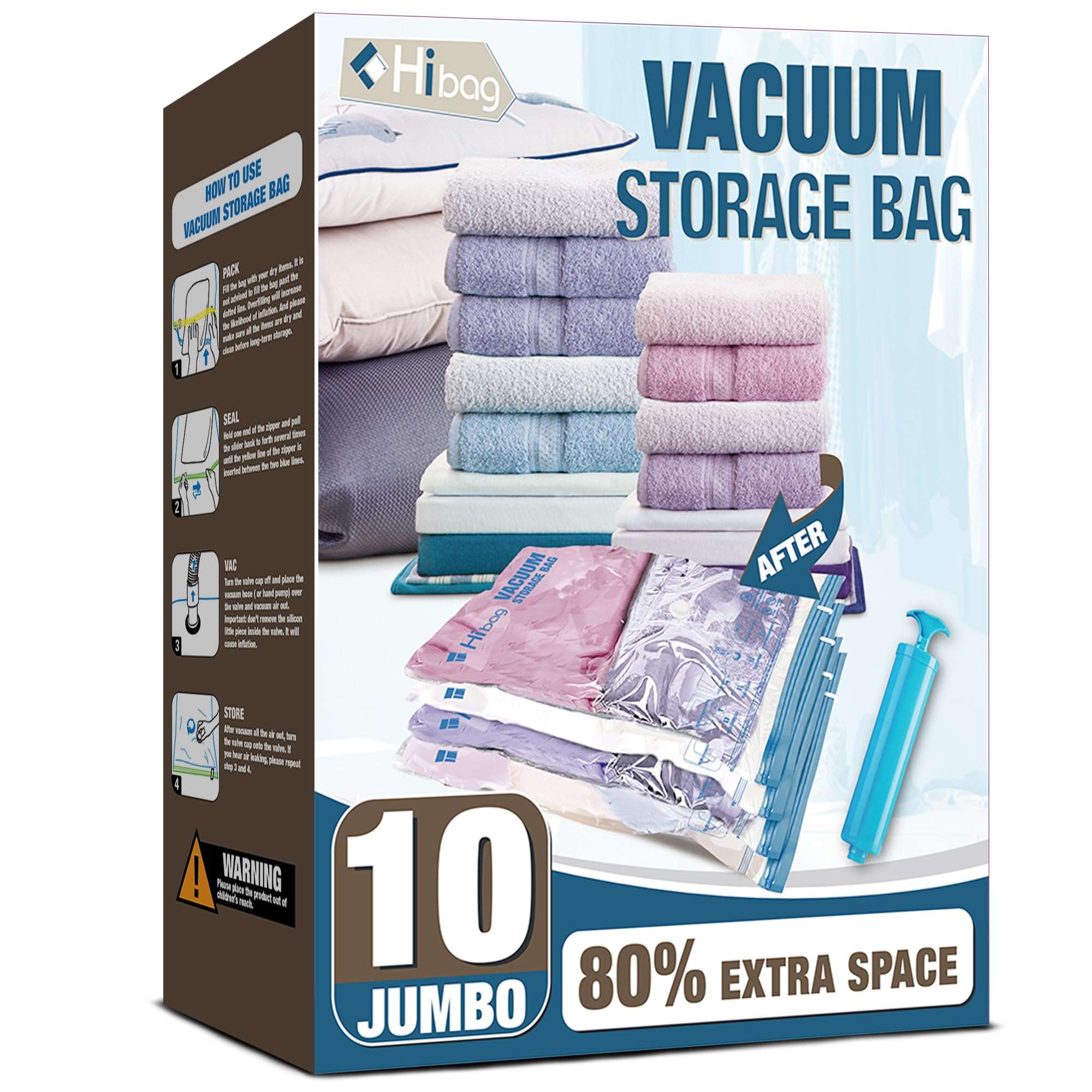 HIBAG Vacuum Storage Seal Bags, 10 Jumbo Space Saver Vacuum Sealer Bags for Clothes, Comforters, Blankets, Bedding (10J) - Image 1
