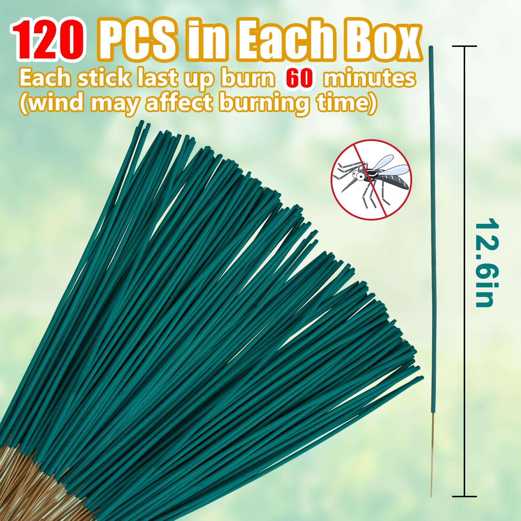 120 Pcs Natural Mosquito Repellent Outdoor Patio, Citronella Oil Mosquito Incense Sticks Plant-Based Bug Repellent for Patio Camping Fishing Backyard Travel Mosquito Control - Image 2