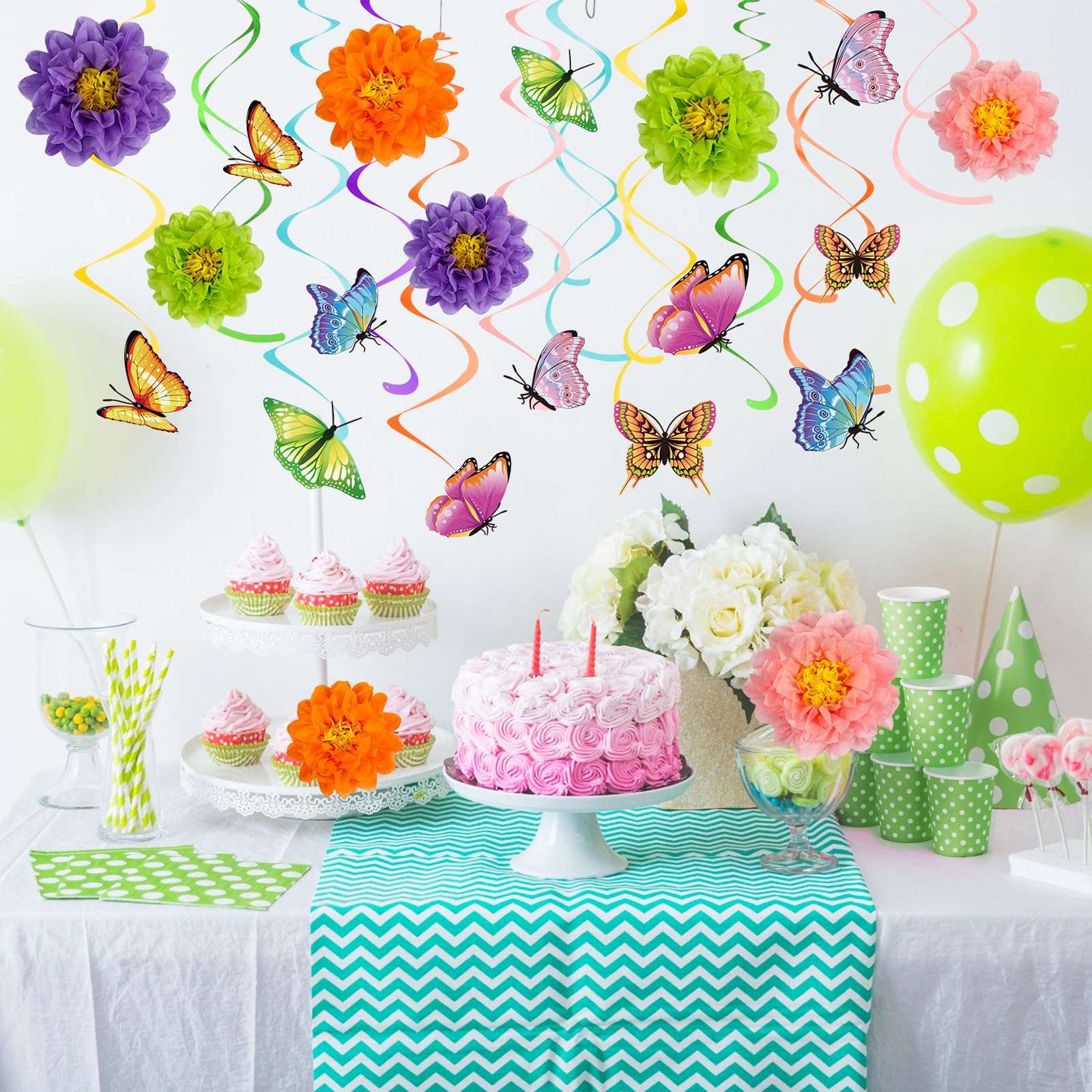 Pasimy 62 Pcs Spring 3D Flower Butterfly Hanging Swirls Decorations Butterfly Cutouts with Floral Paper Ball Colorful Ceiling Streamers for Birthday Summer Easter Party Baby Shower Wedding Home - Image 2