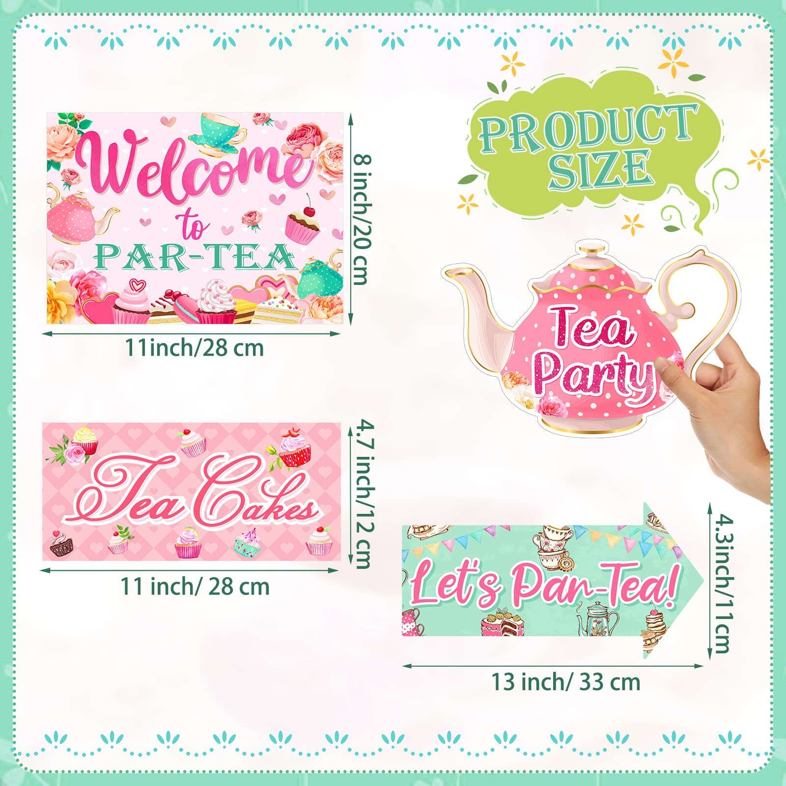 20 Pieces Floral Tea Party Sign Decorations Directional Cardboard Yard Signs for Outdoor Lawn Arrow for Tea Party Bridal Shower - Image 3