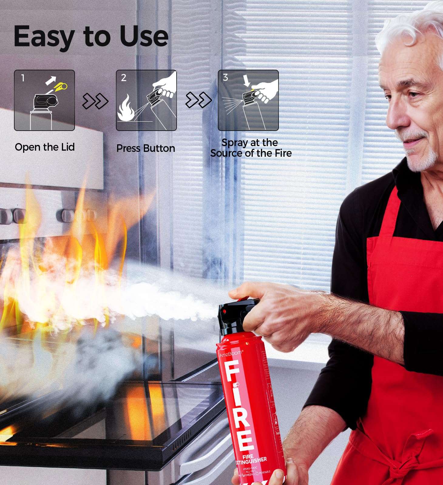 Fire Extinguisher for Home 1Pack, Kitchen, Car, and Grill,Ompact Water-Based A, B, C, K Extinguisher with 6-Year Warranty and Easy Storage. - Image 3