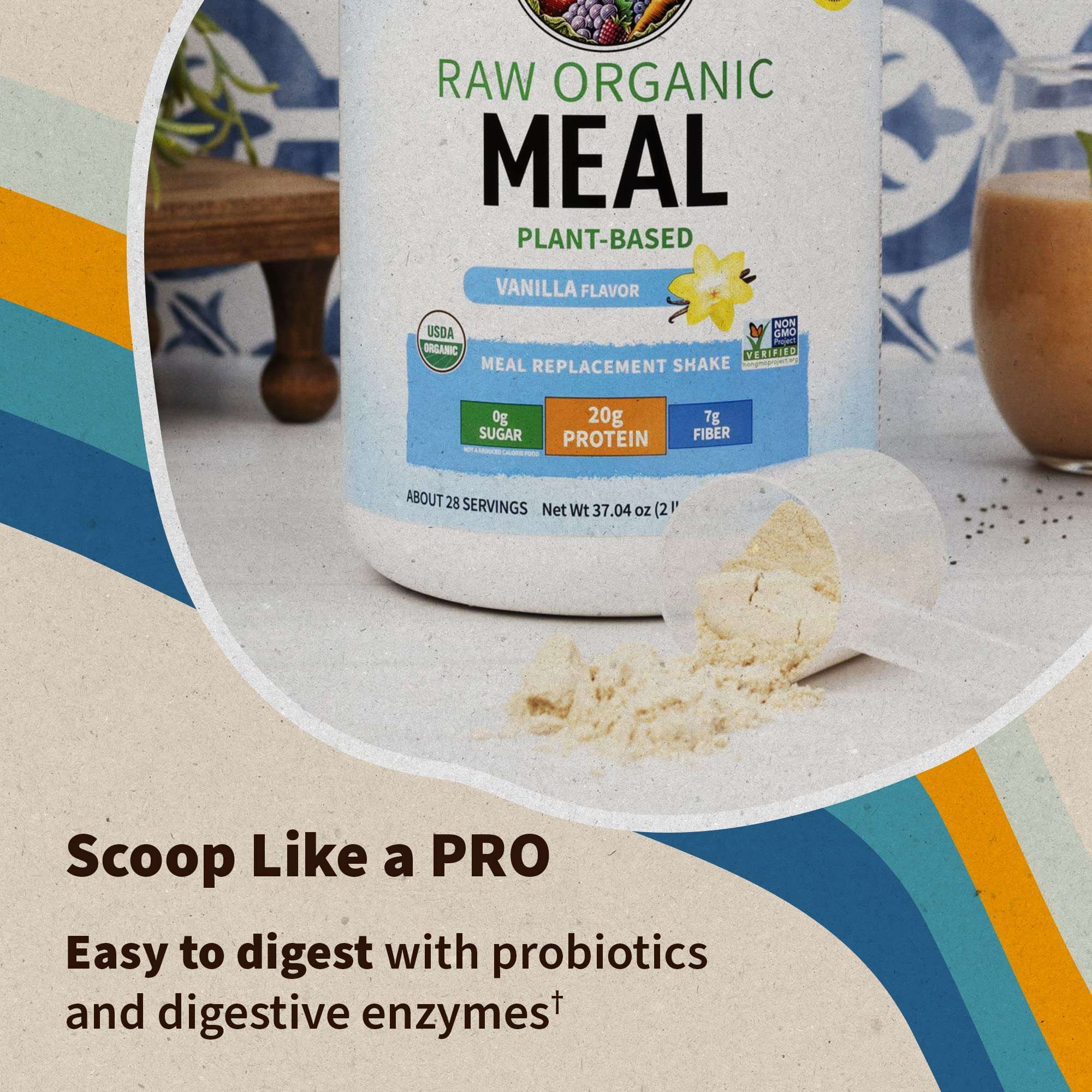 Garden of Life Meal Replacement Shakes, Raw Organic, Vanilla Protein Powder with Plant Based Pea Protein, Sprouts, Greens, Probiotics, Dairy Free 28 Servings - Image 4