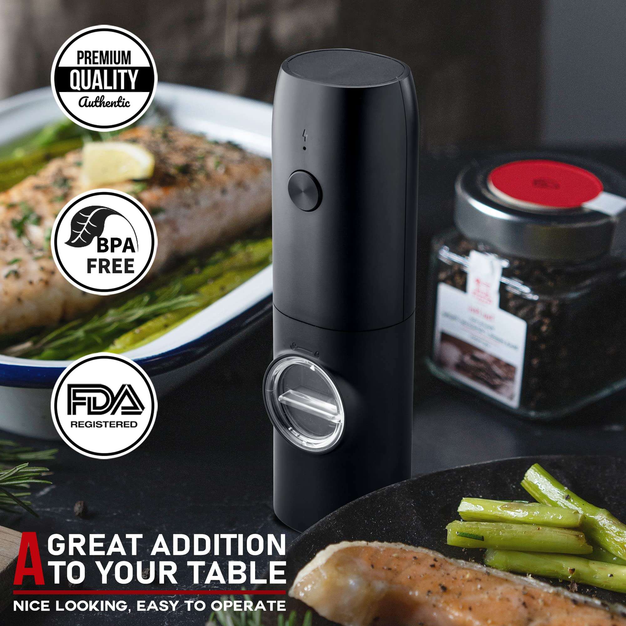 Electric Salt and Pepper Grinder Set of 2, Automatic Pepper Mill,USB Rechargeable, Adjustable Coarseness, One-handed Operation, Ceramic Burr, Refillable, Auto Grinders with Charging Base LED Light - Image 4