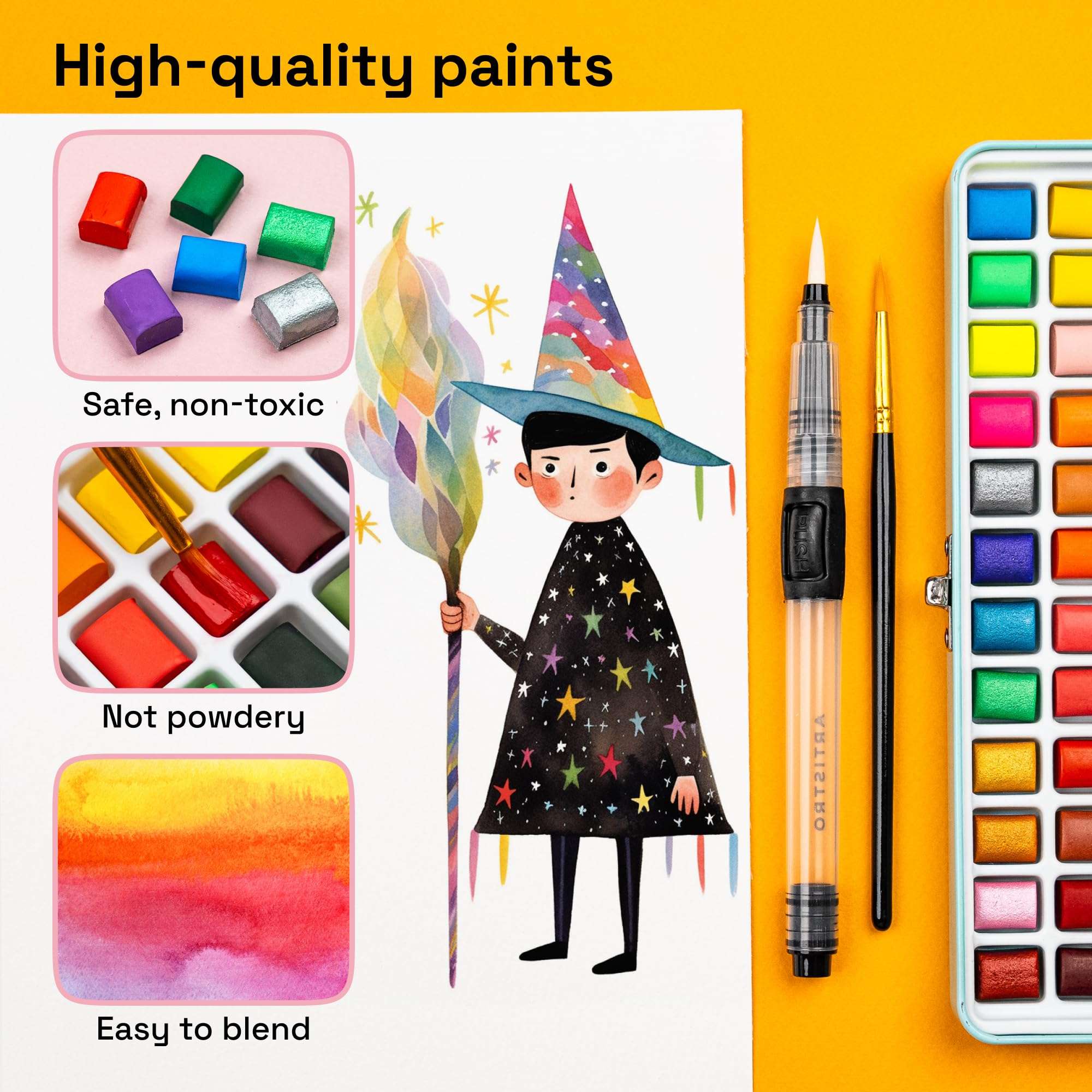 ARTISTRO Watercolor Paint Set Portable, Palette Set with Metallic Colors for Workbooks - Mini Travel Painting Kit for Artists, Professionals, Adults, Kids, Girls&Boys - Art Supplies, Christmas Gift - Image 5