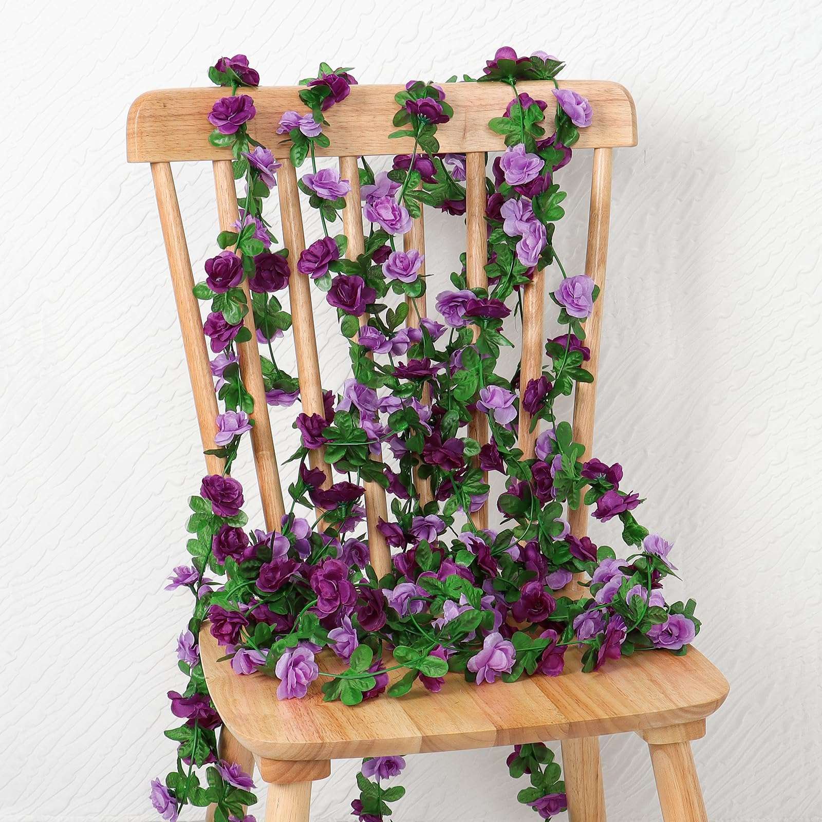 KHOYIME 9 Pack 72 FT Artificial Flower Garland, Fake Purple Roses Vines Silk Flowers Faux Plastic Outdoor Hanging Floral Ivy Garland Decoration for Wedding Arch Bedroom Home Wall Backdrop Room Decor - Image 5