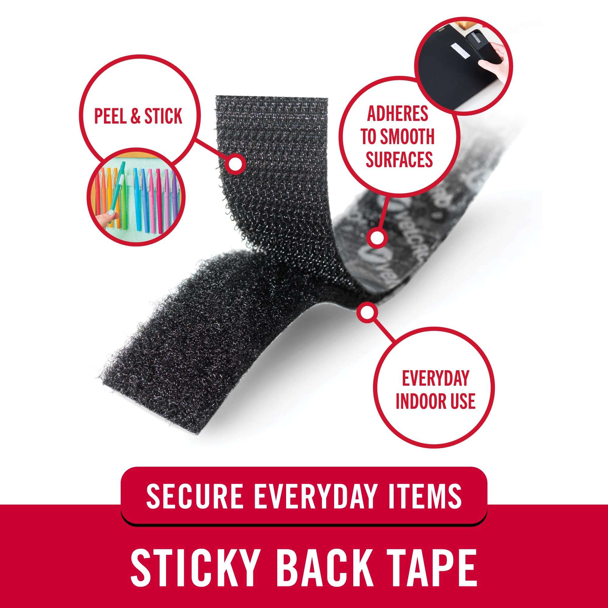 VELCRO Brand 5 Ft x 3/4 In | Black Tape Roll with Adhesive | Cut Strips to Length | Sticky Back Hook and Loop Fasteners | Perfect for Home, Office or Classroom - Image 2