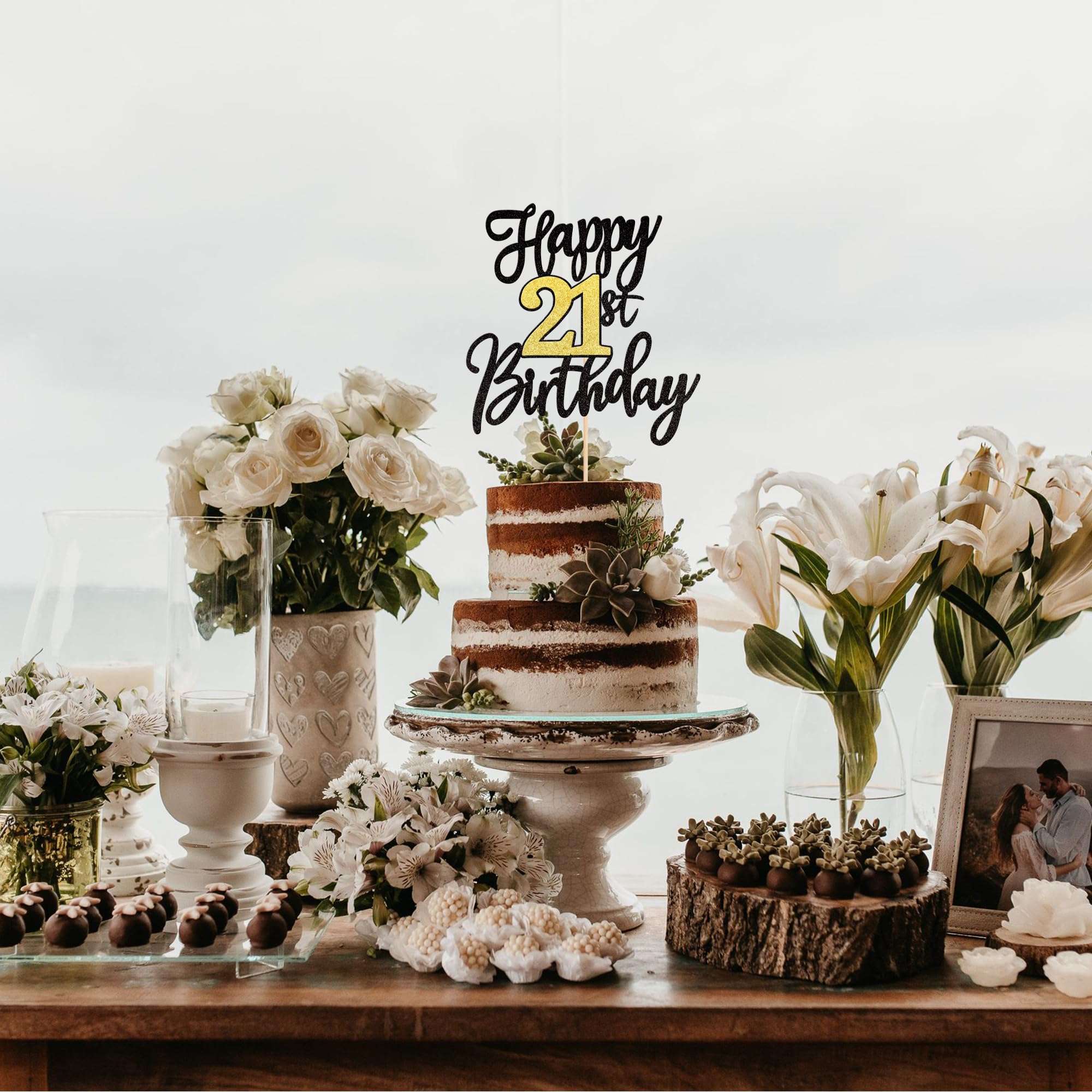 1 PCS Happy 21st Birthday Cake Topper - Black Gold Glitter Cheers to 21 Years - Fabulous Cake Decoration for 21st Birthday Party - Image 6