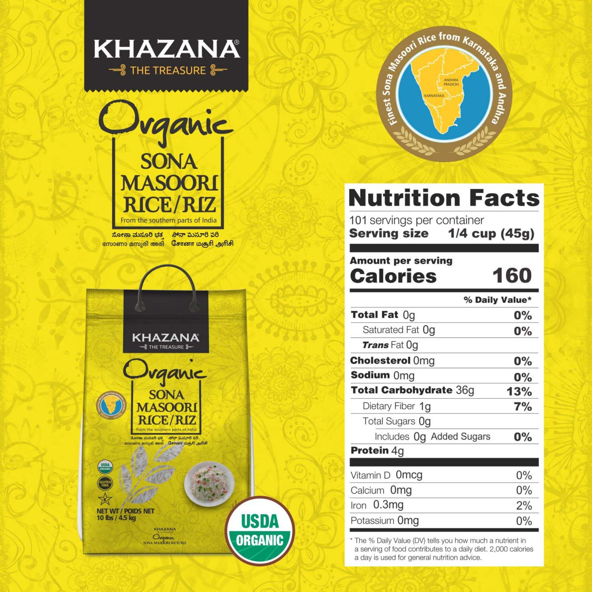 Organic Sona Masoori Rice by Khazana in 10 lb Bag - Aromatic and Flavorful Indian Grain - Non-GMO, Gluten Free, Kosher, Cholesterol Free - Image 2