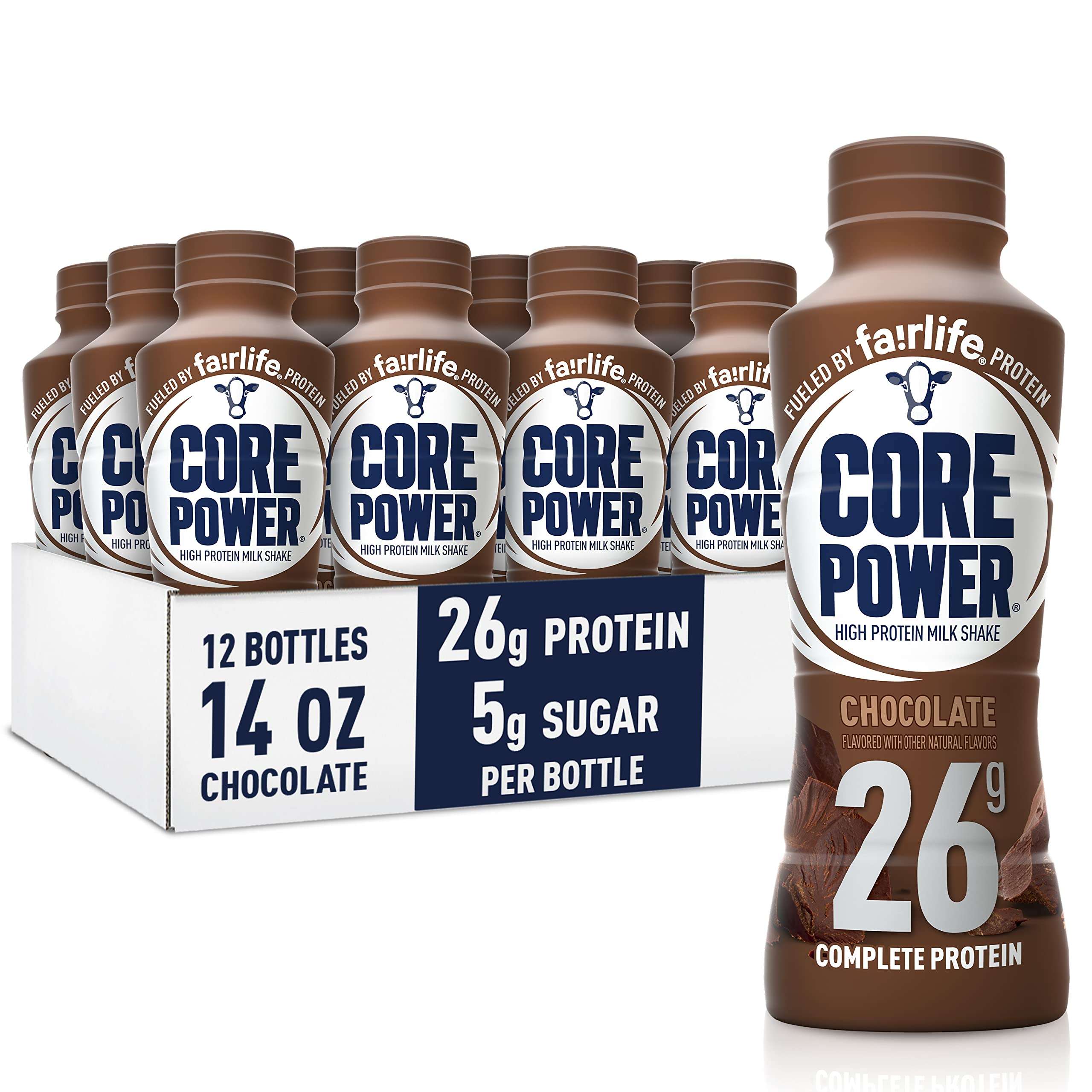 Core Power Protein Shake, Chocolate, 26g Bottle, 14oz, 12 Pack - Image 1